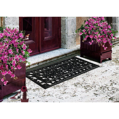 A1HC 100% Rubber Outdoor Doormat, Elegant Scrollwork, 24"x48", All-Weather, Slip-Resistant, Mats for Entryways
