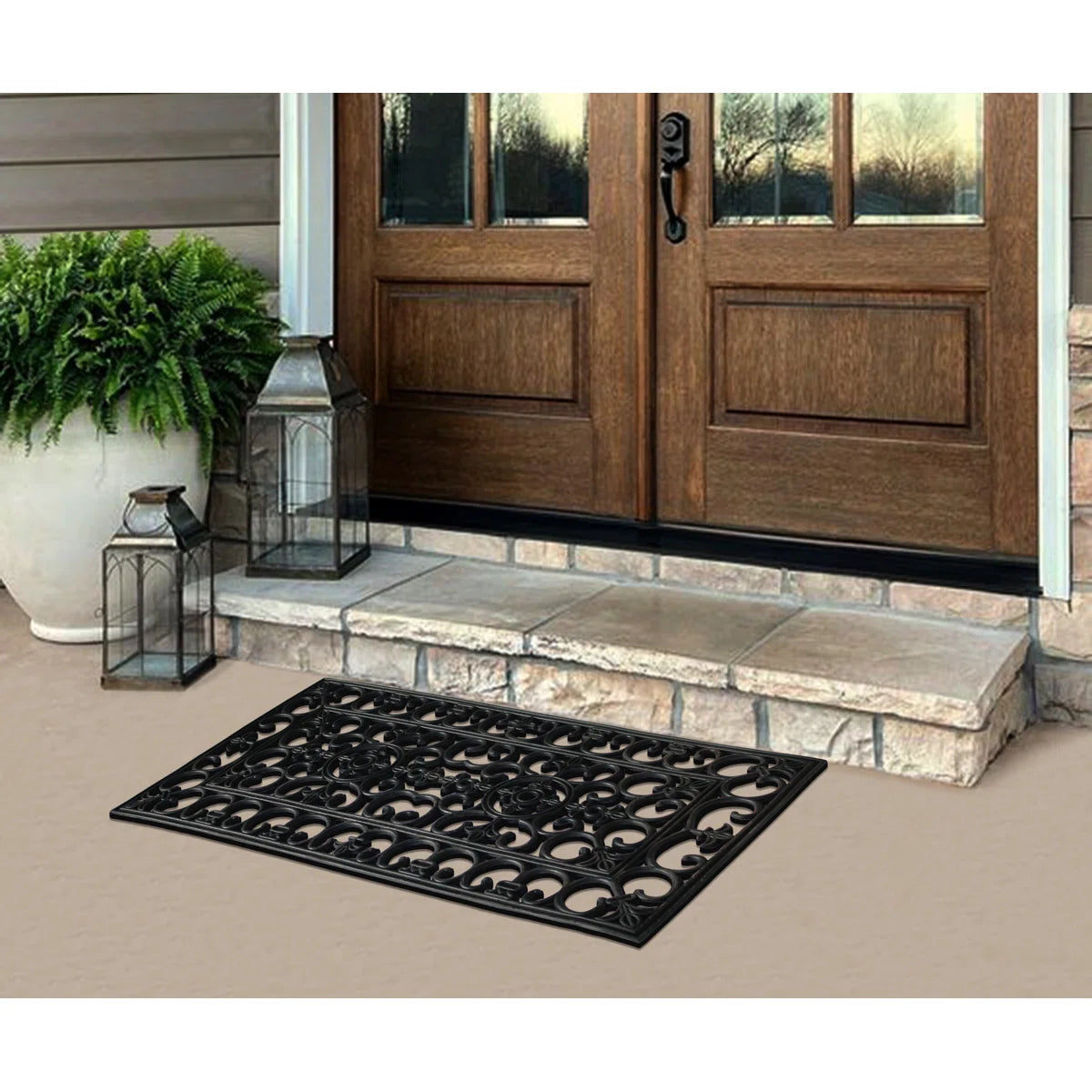 A1HC 100% Rubber Outdoor Doormat, Elegant Scrollwork, 24"x48", All-Weather, Slip-Resistant, Mats for Entryways