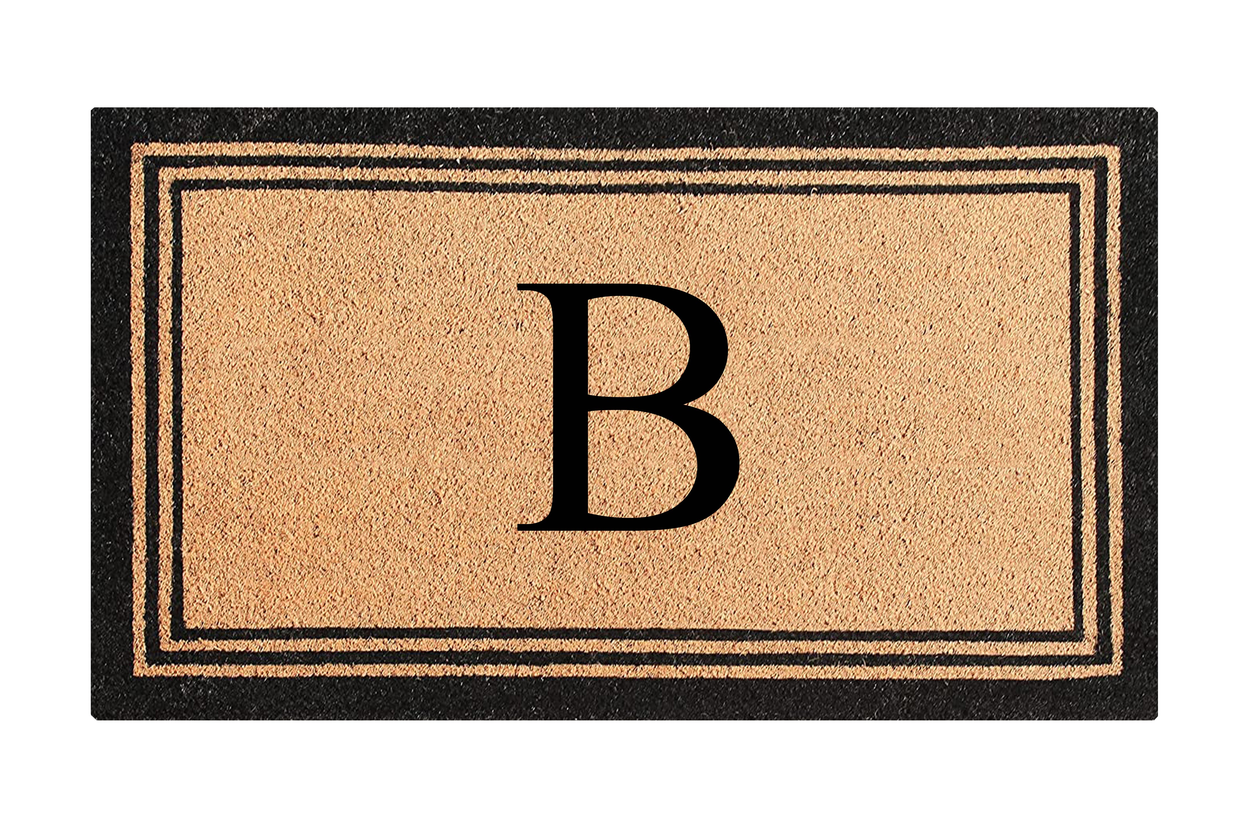 A1HC Natural Coir and PVC Backing Classic Border Monogrammed Door Mat, Anti-Shed Entry Doormat