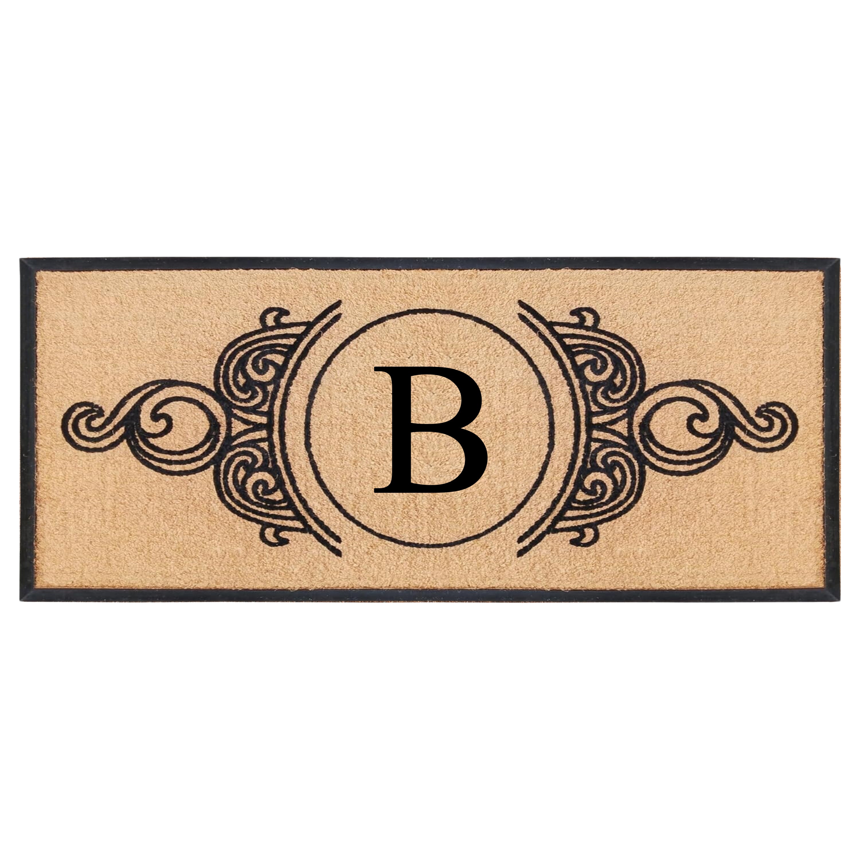 A1HC Personalized Monogram Coir Doormat with Decorative Scroll Design, Custom Front Door Mat, Rubber Border Entry Mat, 30" x 60"
