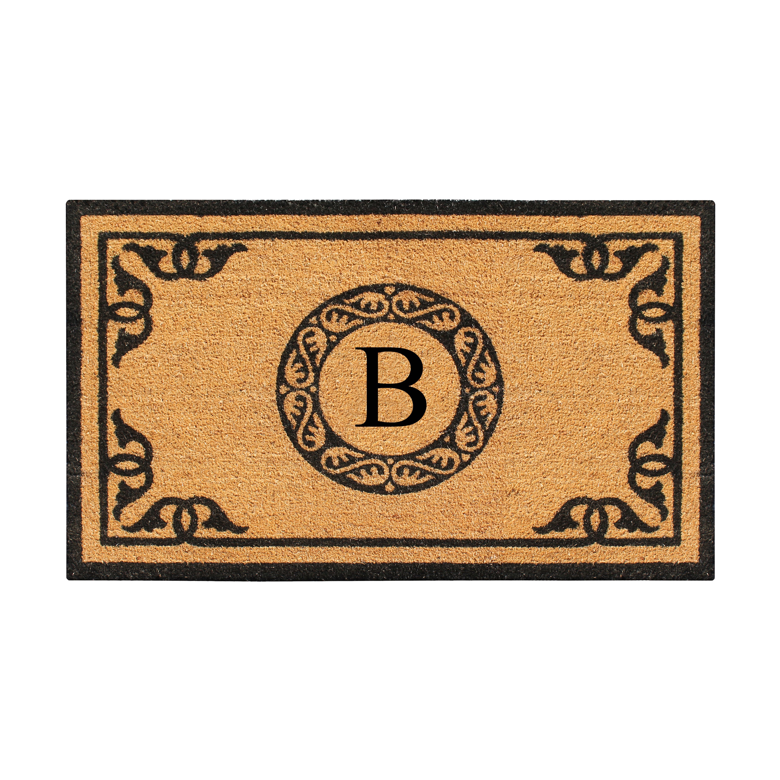A1HC Personalized Monogram Coir Door Mat – Front Door Mat with Decorative Border, PVC Backing Outdoor Entryway Doormat