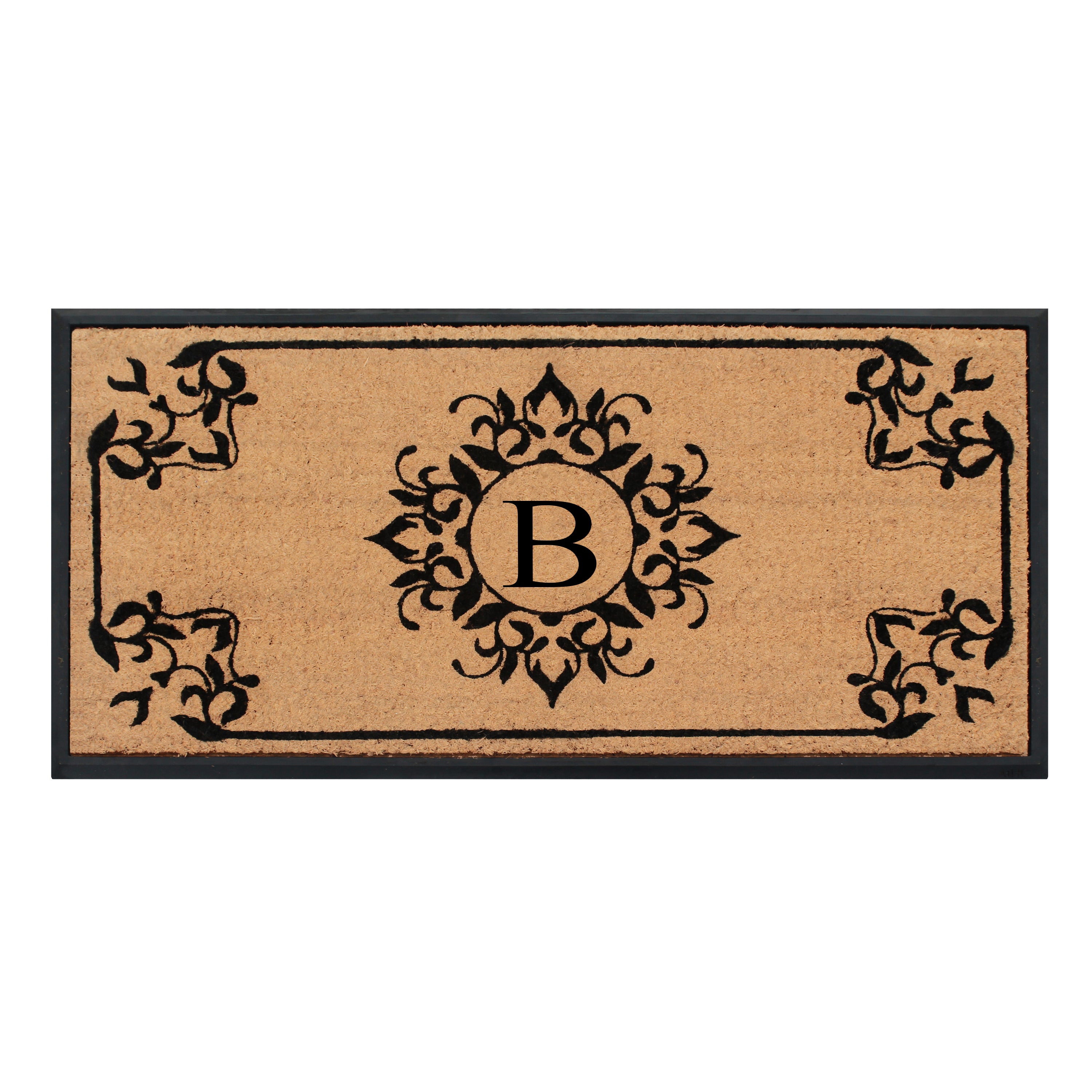 A1HC Personalized Monogram Rubber Coir Door Mat 24" x 48" – Front Door Mat with Decorative Border for Entryway, Porch & Patio