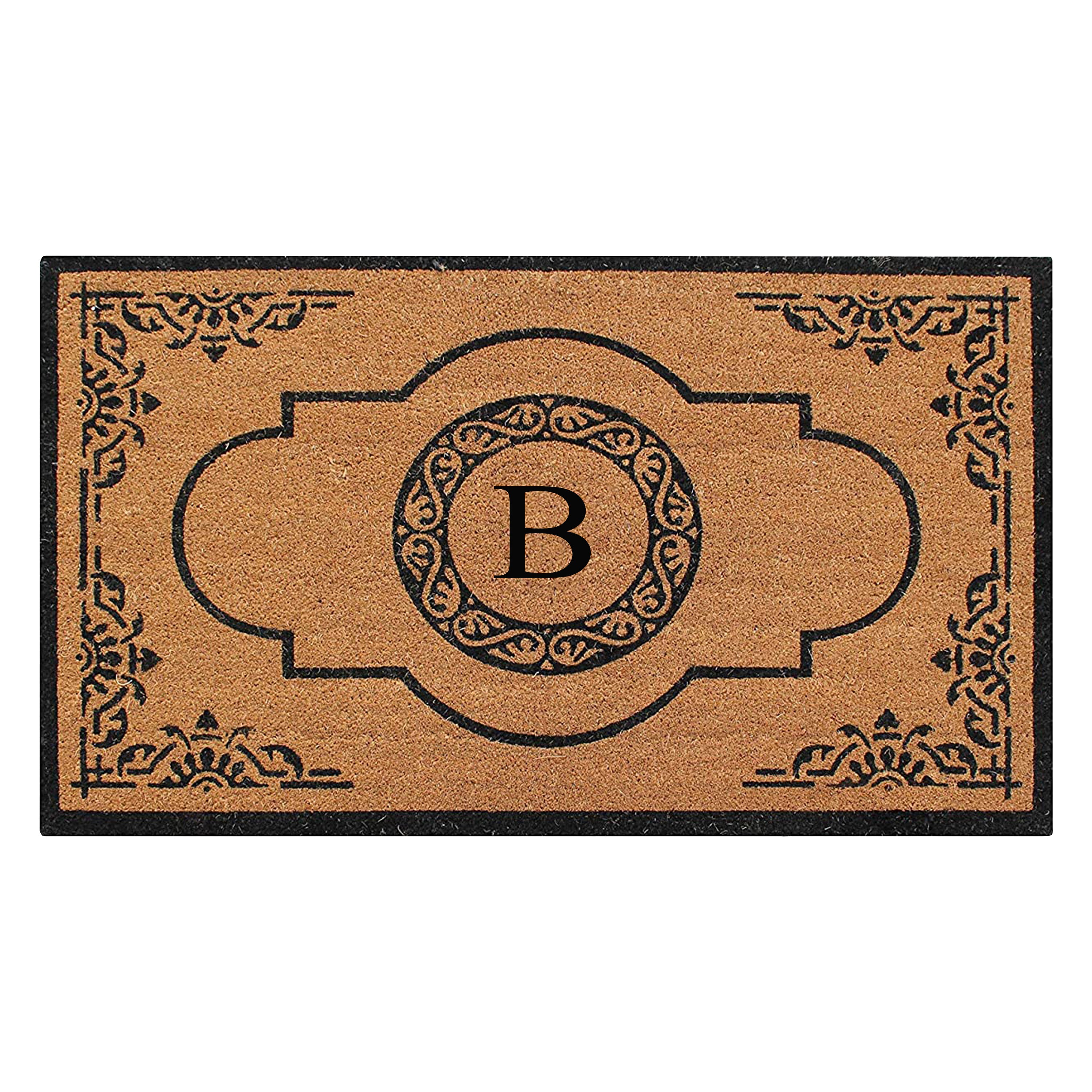 A1HC Personalized Monogram Coir Door Mat – Front Door Mat with Decorative Frame Design, PVC Backing Outdoor Entryway Doormat
