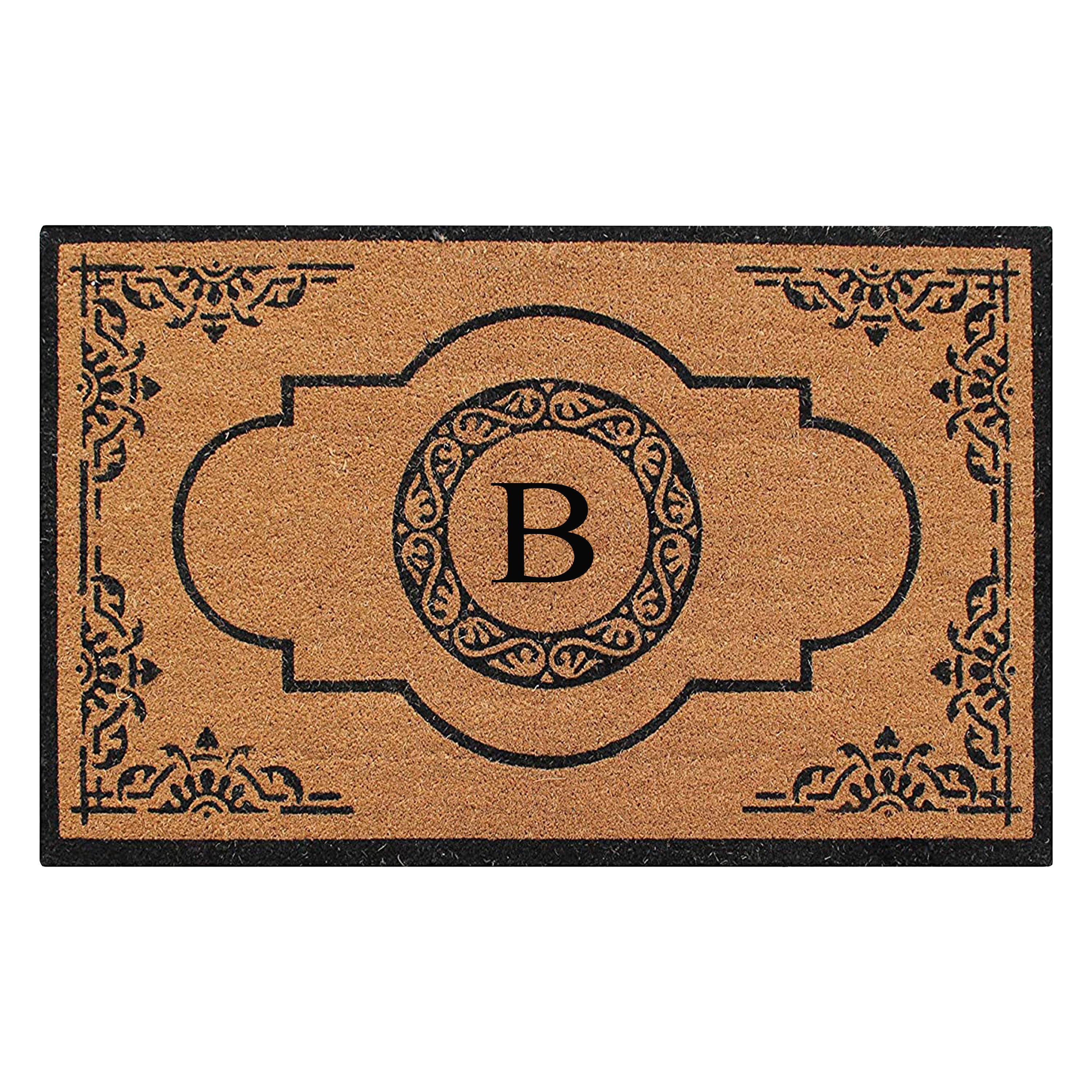 A1HC Personalized Monogram Coir Door Mat – Front Door Mat with Decorative Frame Design, PVC Backing Outdoor Entryway Doormat