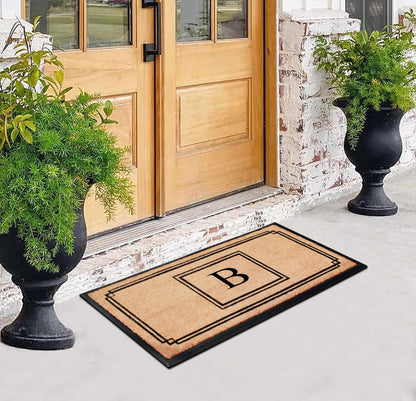 A1HC Natural Coir Monogrammed Heavy Duty Entrance Door Mat 24X48, Anti-Shed Treated Durable Doormat