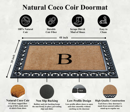 A1HC Natural Rubber & Coir 30x48, Monogrammed Doormat For Outdoor Entrance, Anti-Shed Treated Mat