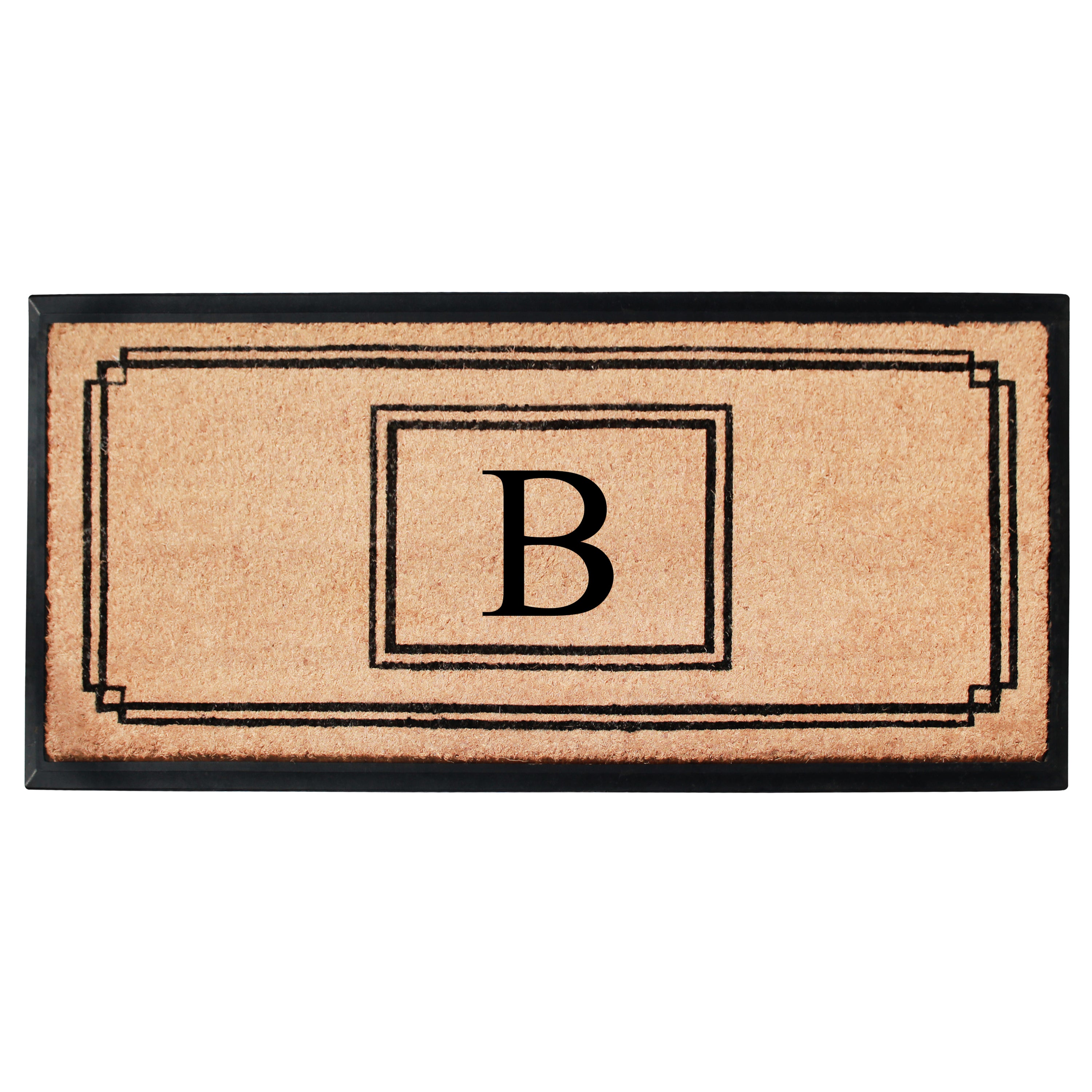 A1HC Personalized Monogram Coir Doormat 24" x 48" – Geometric Border Coco Fiber Outdoor Front Door Mat