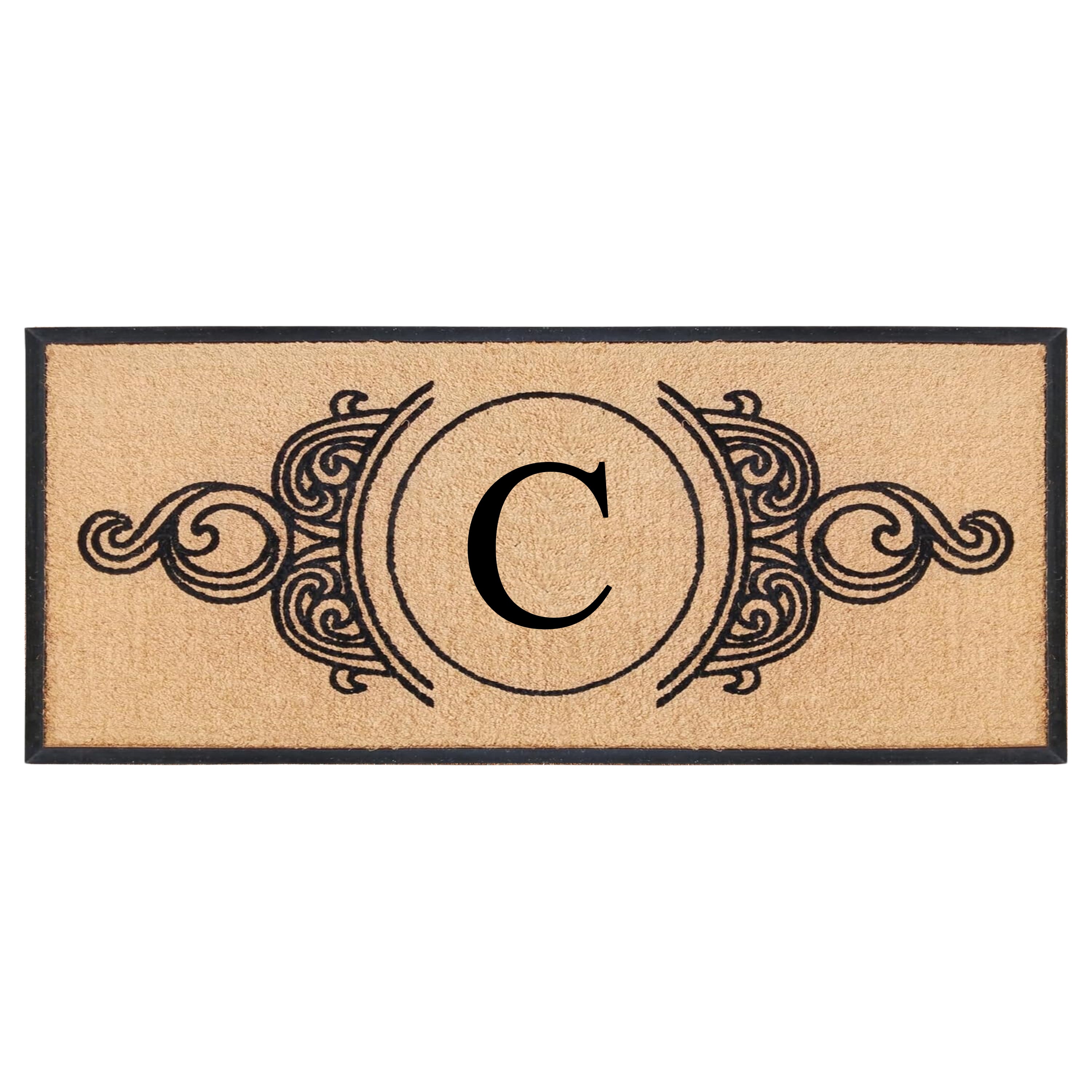 A1HC Personalized Monogram Coir Doormat with Decorative Scroll Design, Custom Front Door Mat, Rubber Border Entry Mat, 30" x 60"
