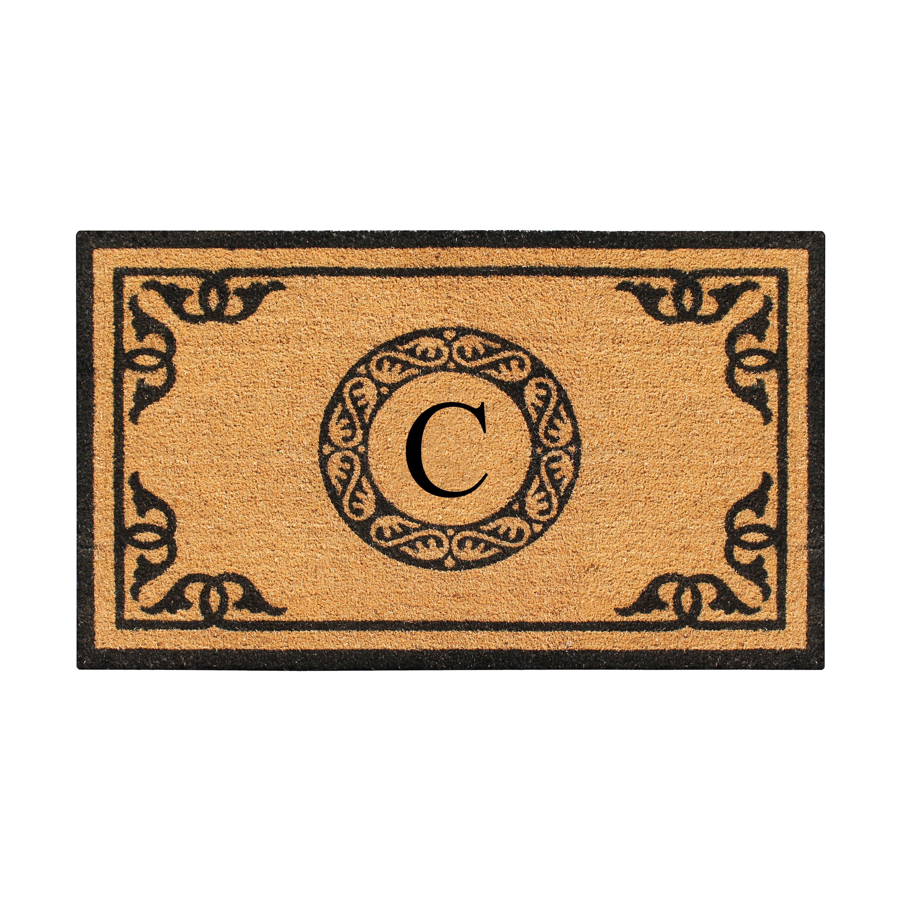 A1HC Personalized Monogram Coir Door Mat – Front Door Mat with Decorative Border, PVC Backing Outdoor Entryway Doormat