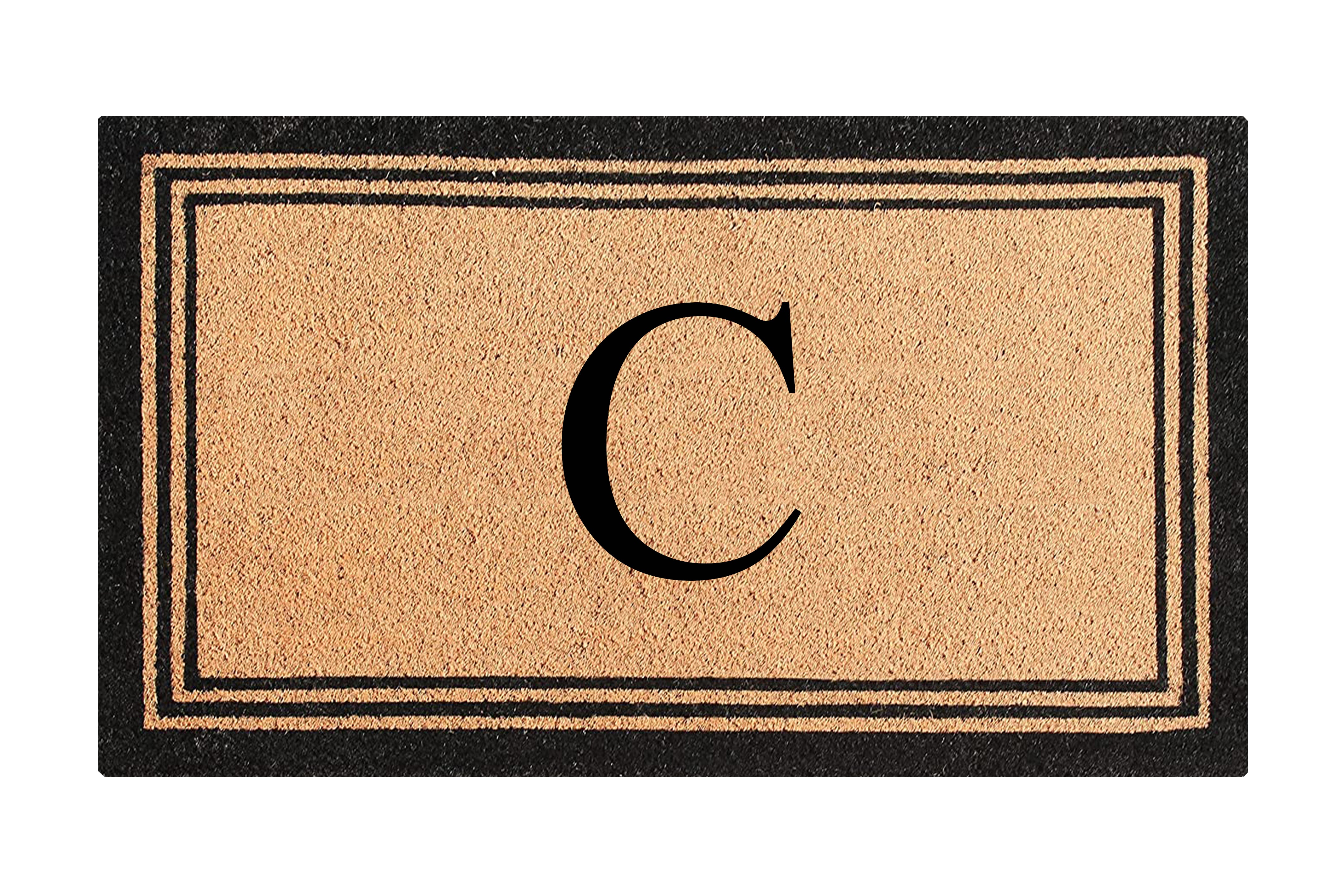 A1HC Natural Coir and PVC Backing Classic Border Monogrammed Door Mat, Anti-Shed Entry Doormat
