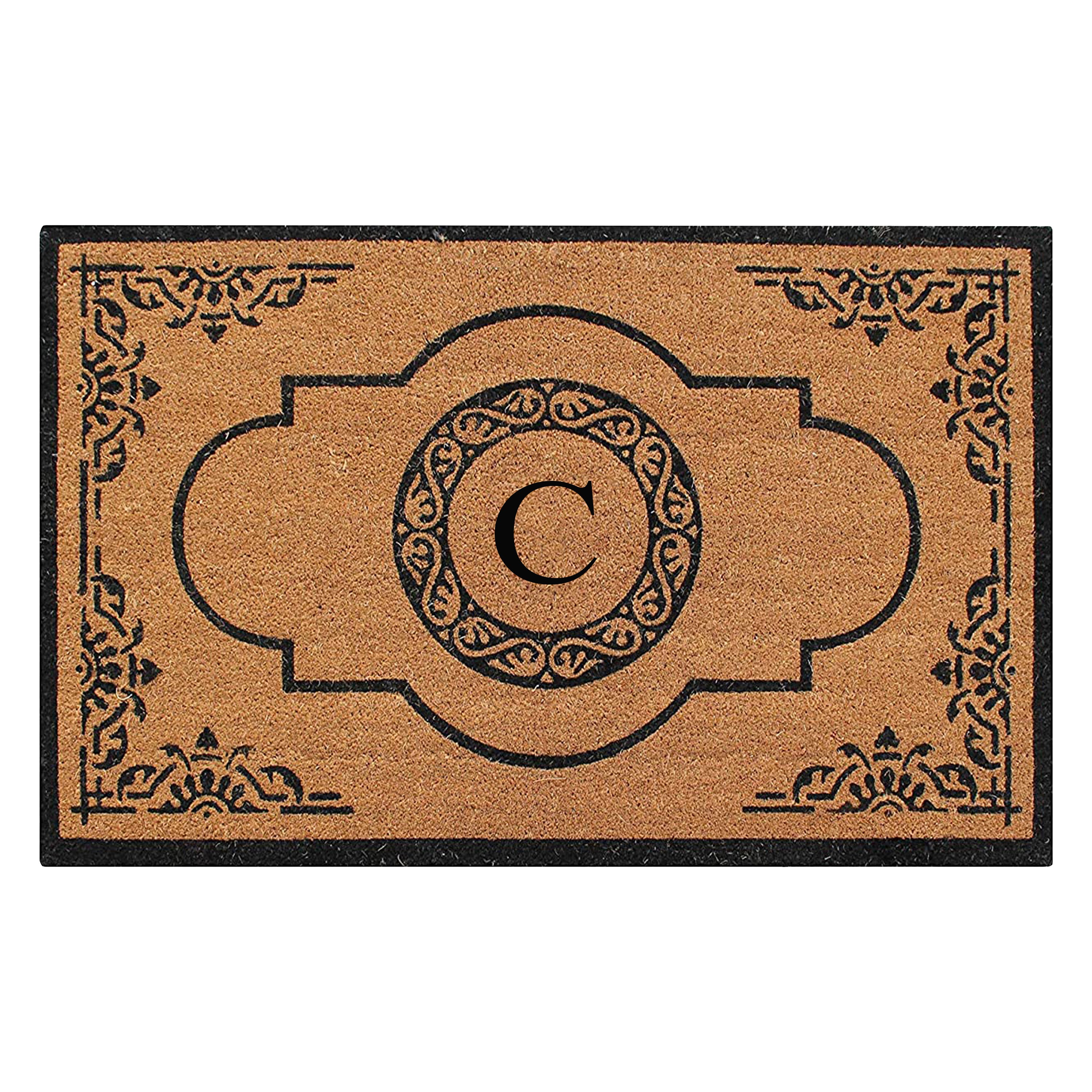 A1HC Personalized Monogram Coir Door Mat – Front Door Mat with Decorative Frame Design, PVC Backing Outdoor Entryway Doormat