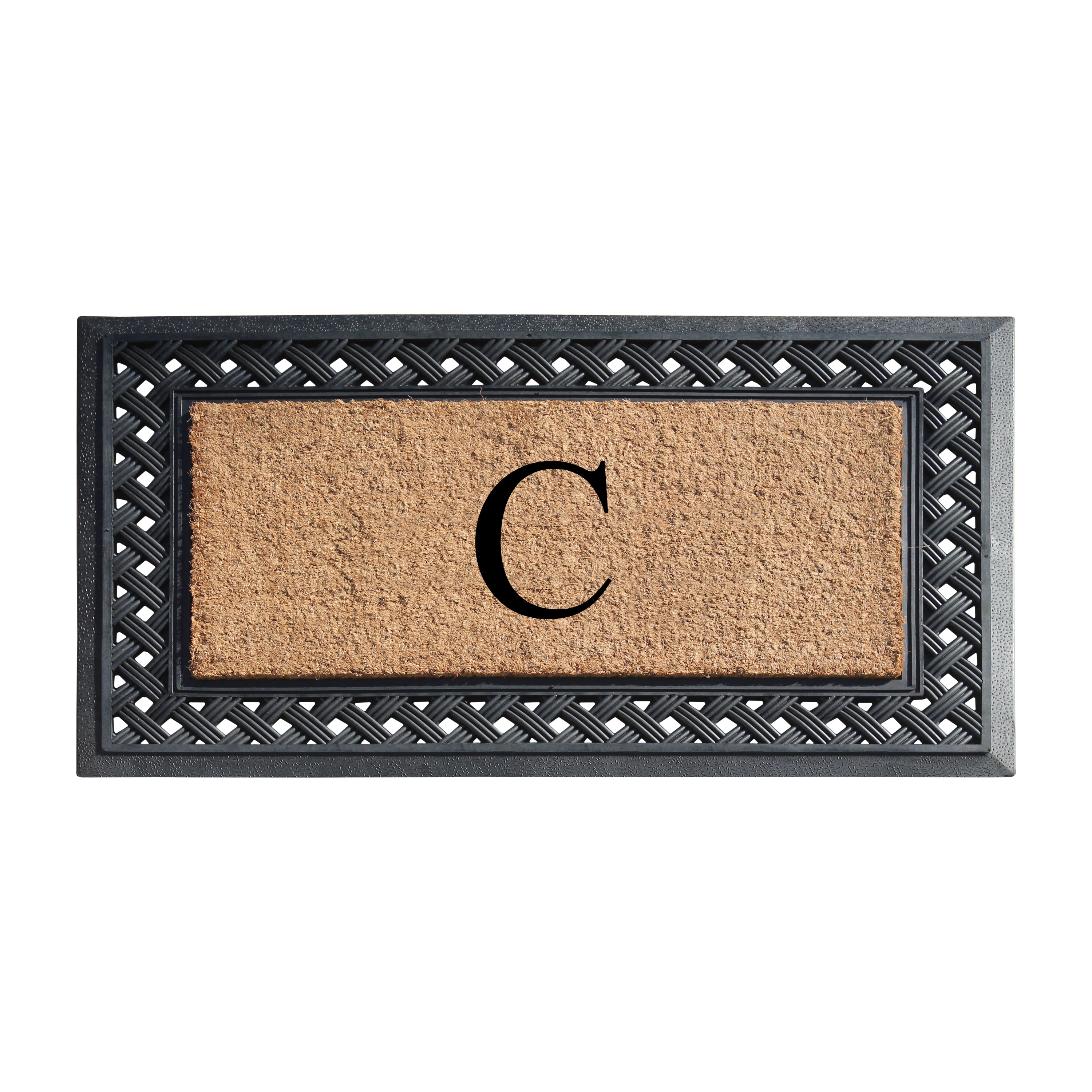 A1HC Personalized Monogram Coir Door Mat with Decorative Rubber Frame Outdoor Entry Mat 23" x 38"