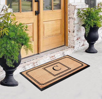A1HC Natural Coir Monogrammed Heavy Duty Entrance Door Mat 24X48, Anti-Shed Treated Durable Doormat