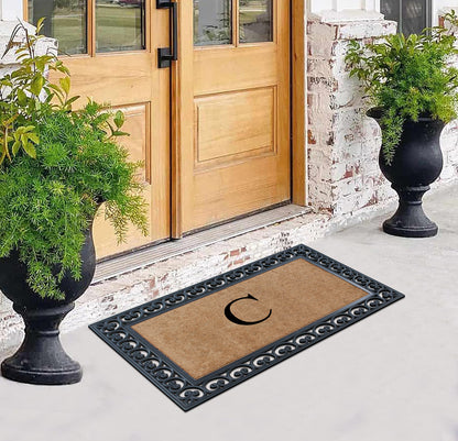 A1HC Natural Rubber & Coir 30x48, Monogrammed Doormat For Outdoor Entrance, Anti-Shed Treated Mat