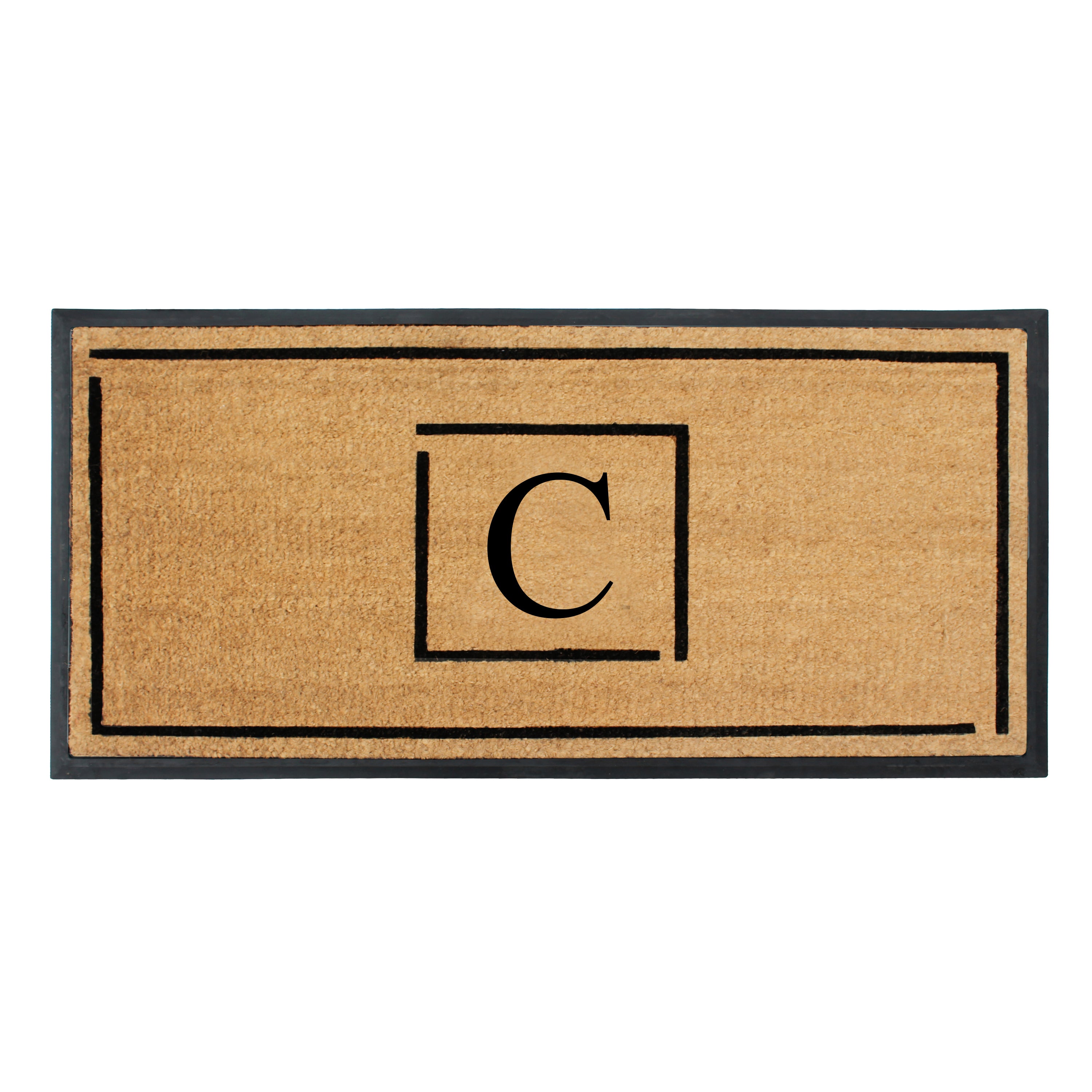 A1HC Personalized Monogram Coir Doormat 24" x 48" – Modern Square Border Coco Fiber Outdoor Front Door Mat