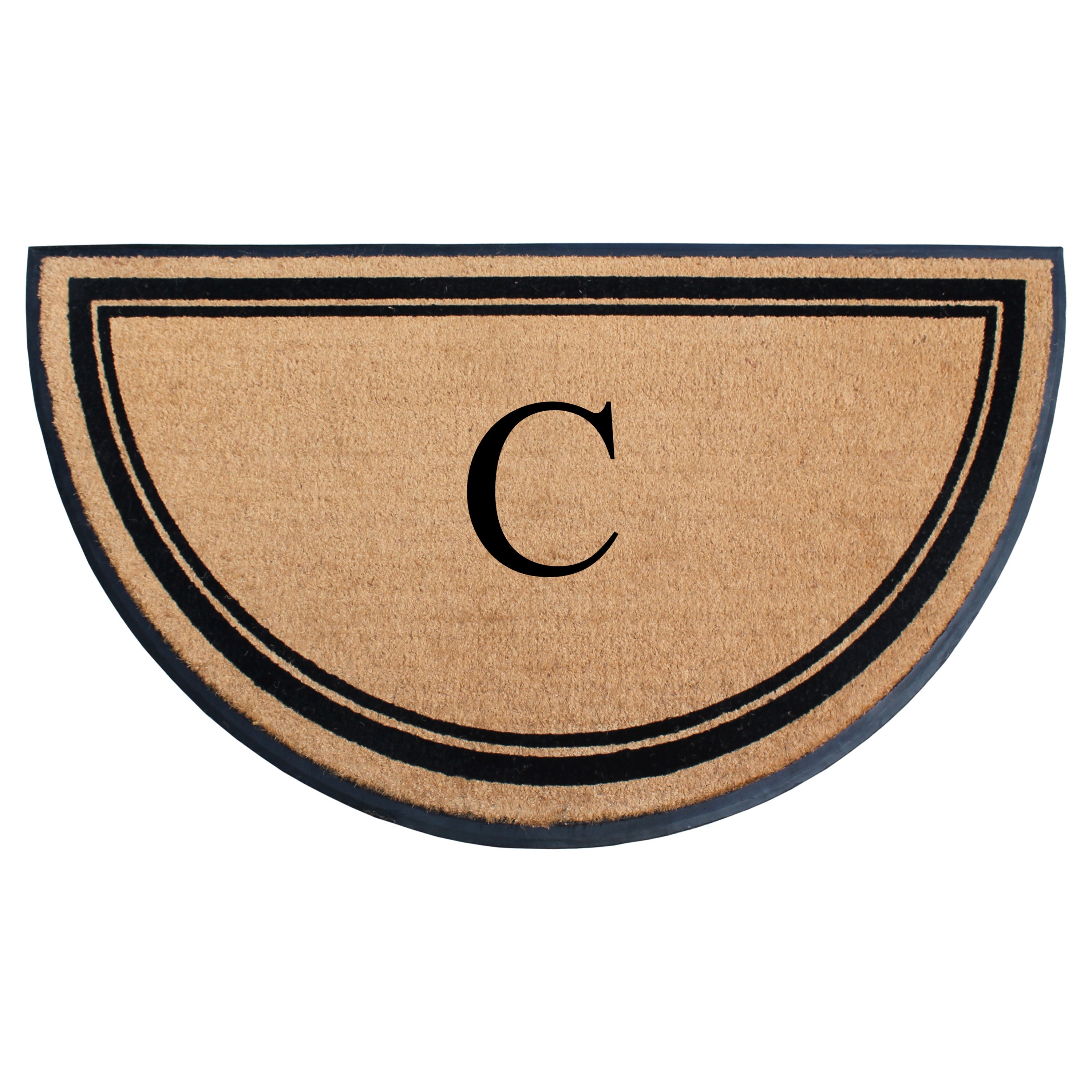 A1HC Personalized Half Round Coir Door Mat with Monogram Rubber Border Entry Mat 36" x 72"