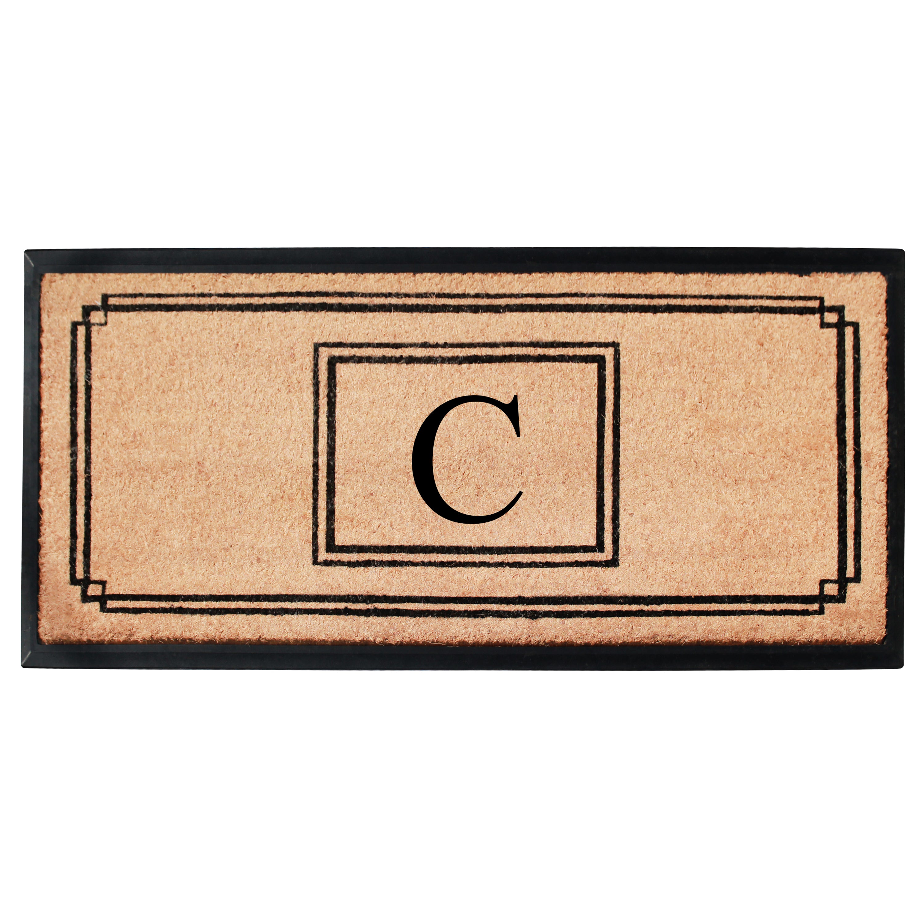 A1HC Personalized Monogram Coir Doormat 24" x 48" – Geometric Border Coco Fiber Outdoor Front Door Mat