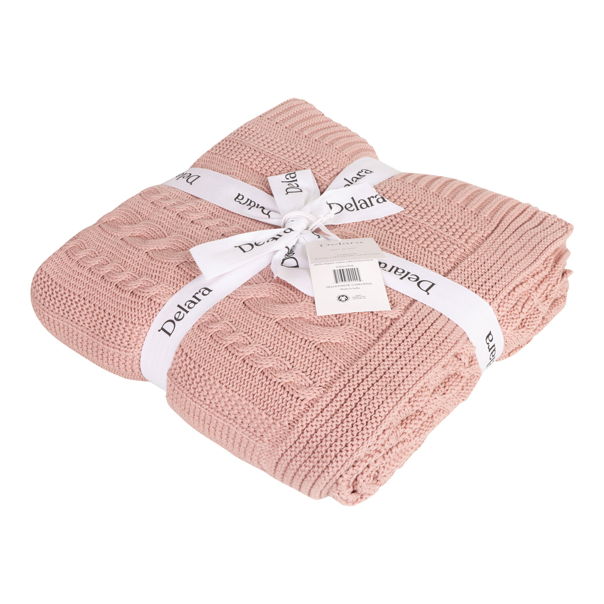 Delara Organic Cotton Throw Blanket 50x70 inches, GOTS Certified Cable Knitted Throws Blanket for Sofa Couch Bed