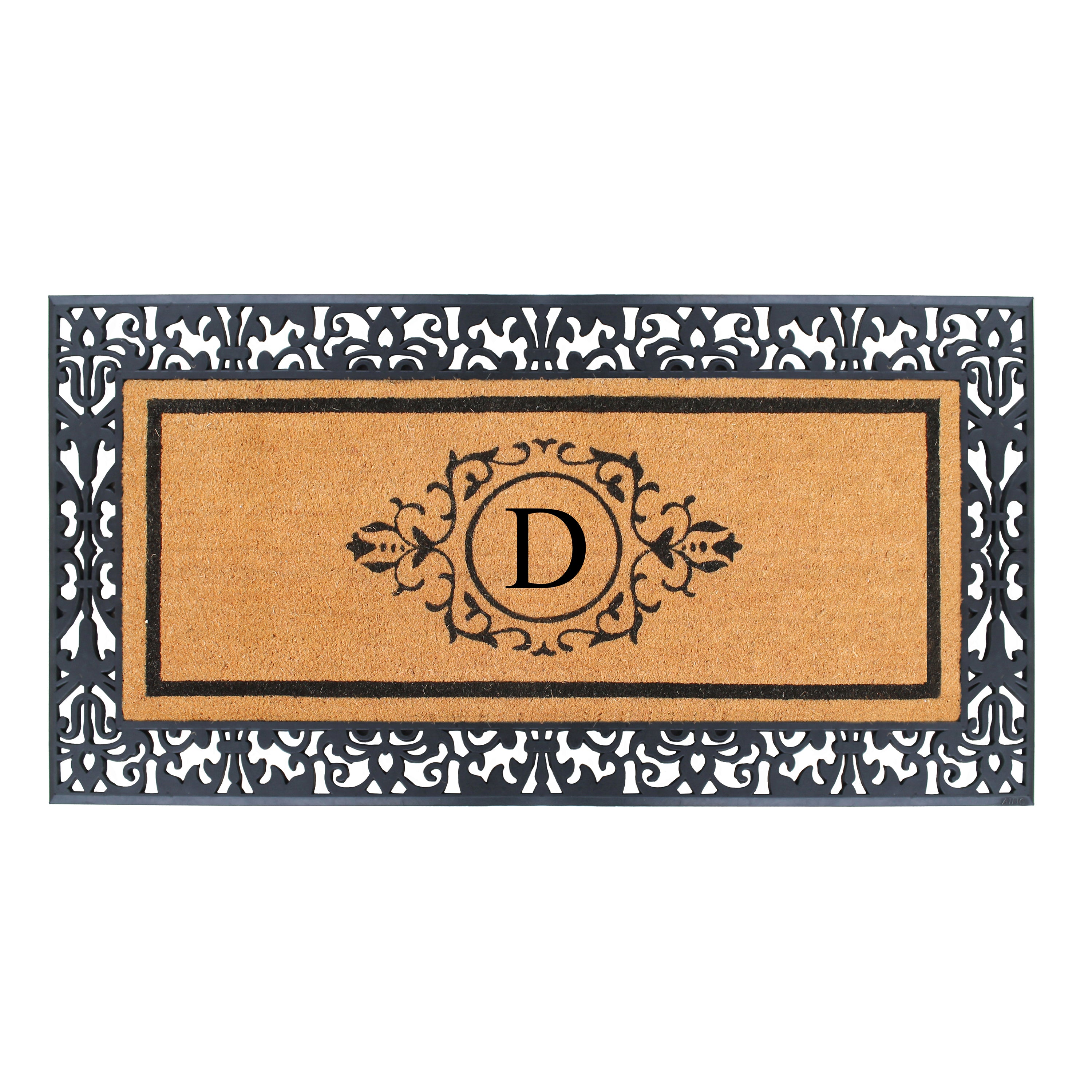 A1HC Personalized Monogram Coir Doormat with Decorative Rubber Border, Custom Front Door Mat for Outdoor Entryways 30" x 60"