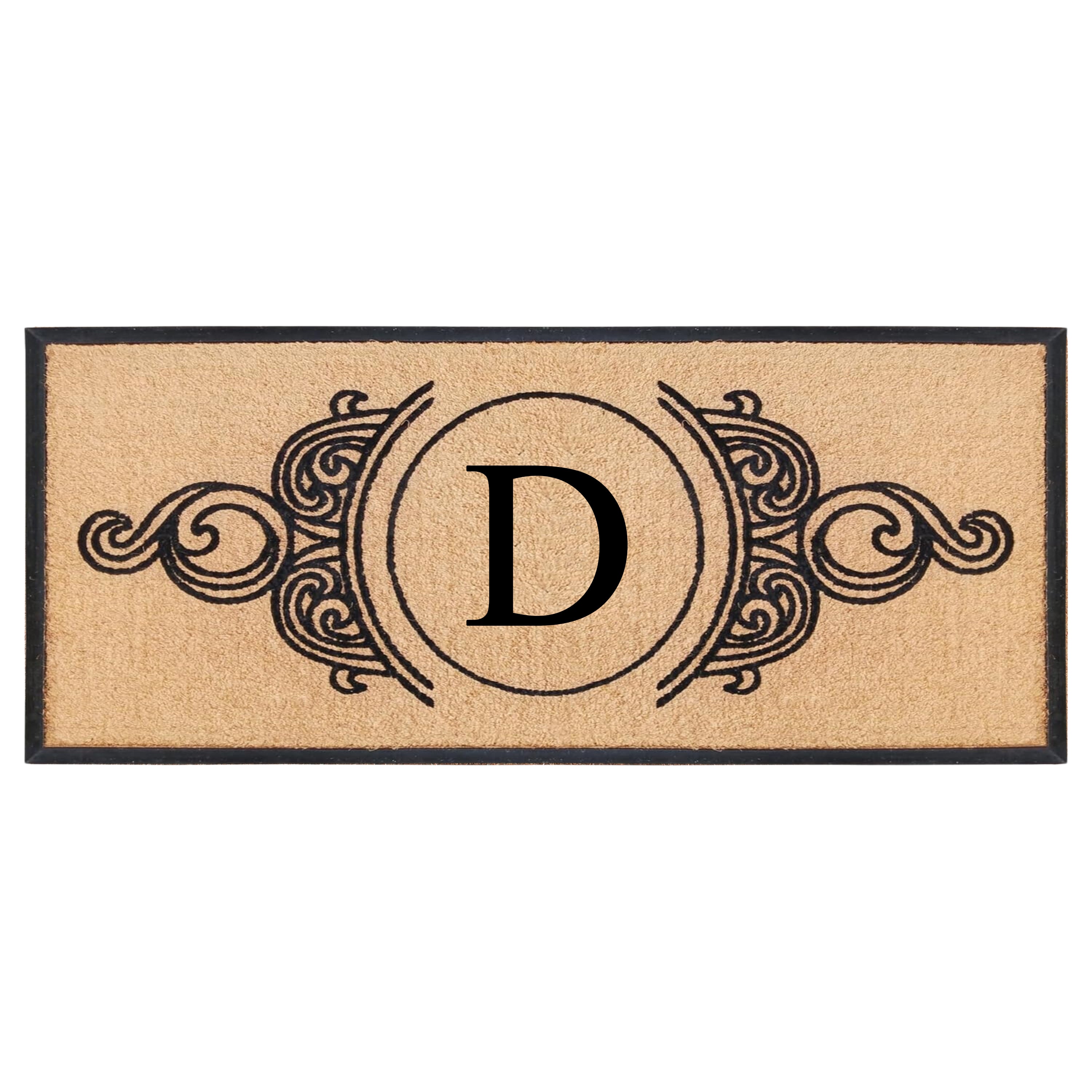 A1HC Personalized Monogram Coir Doormat with Decorative Scroll Design, Custom Front Door Mat, Rubber Border Entry Mat, 30" x 60"