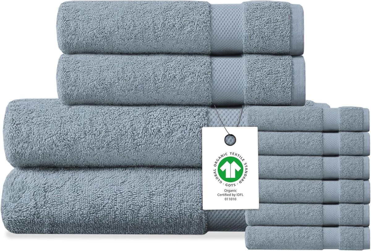 Delara Organic Cotton Luxuriously Plush Bath Towel Set, GOTS & Oeko-TEX Certified, 650 GSM Long Staple, Soft, Quick Dry & Ultra-Absorbent