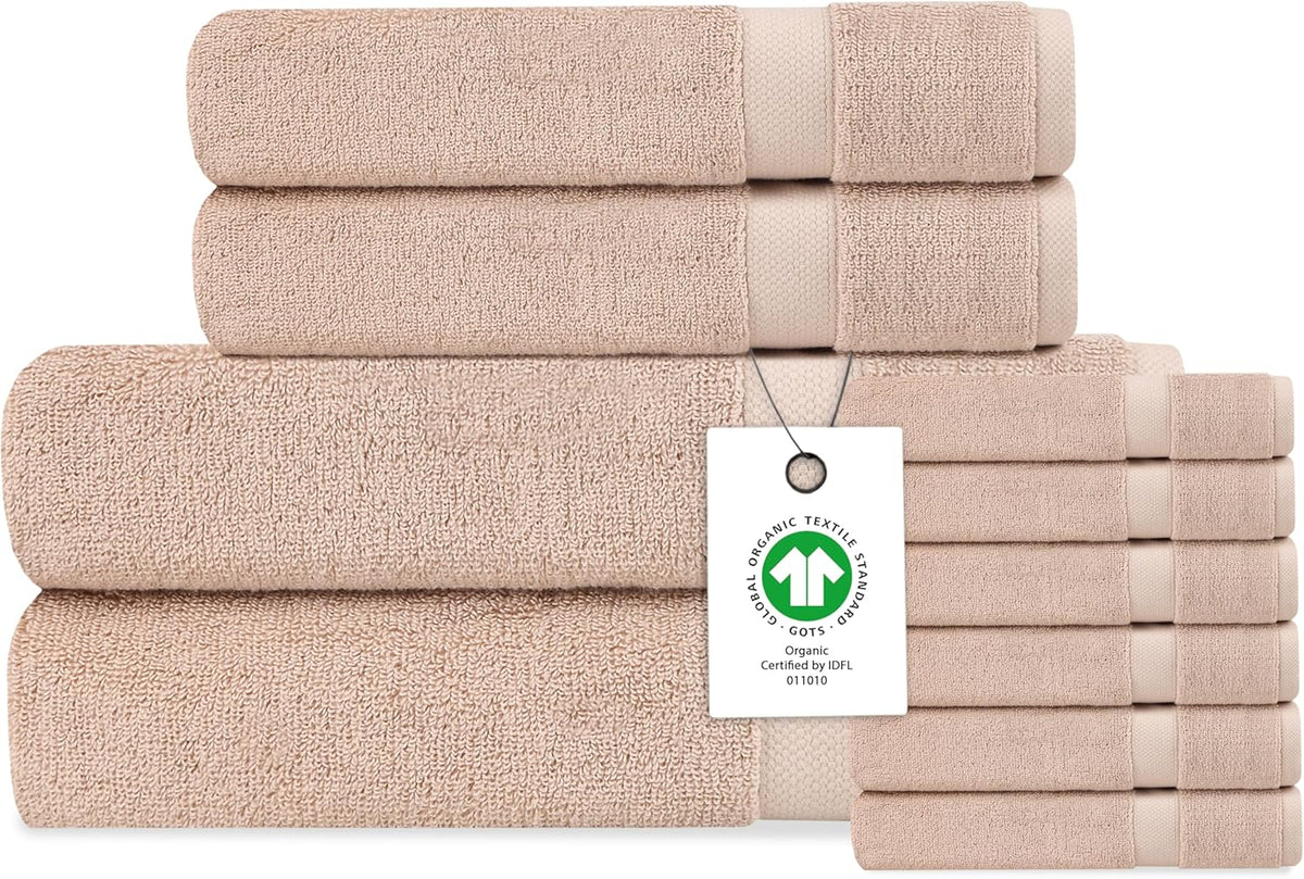 Delara Organic Cotton Luxuriously Plush Bath Towel Set, GOTS & Oeko-TEX Certified, 650 GSM Long Staple, Soft, Quick Dry & Ultra-Absorbent