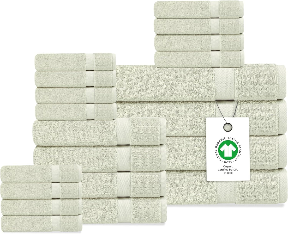 Delara Organic Cotton Luxuriously Plush Bath Towel Set, GOTS & Oeko-TEX Certified, 650 GSM Long Staple, Soft, Quick Dry & Ultra-Absorbent