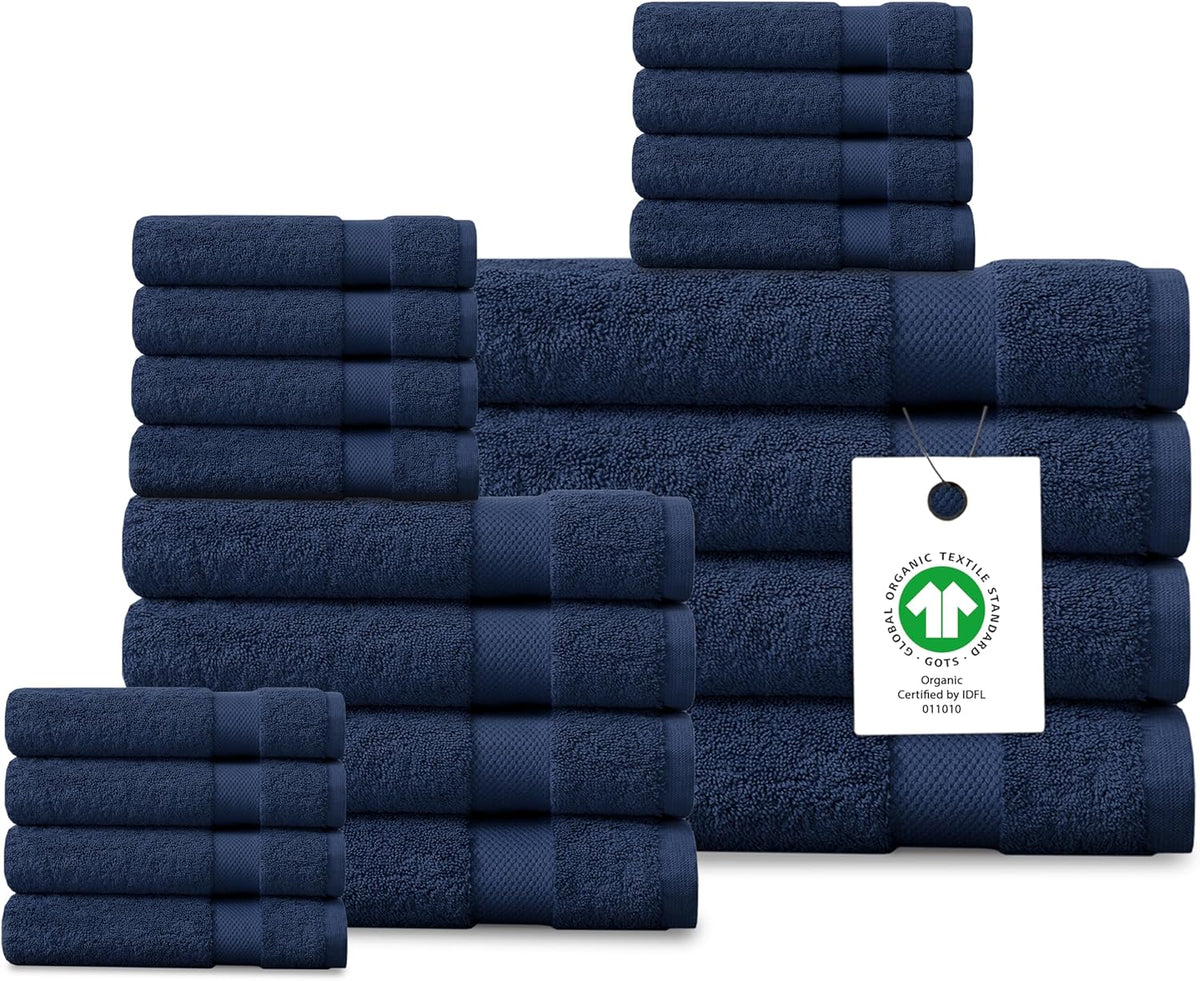 Delara Organic Cotton Luxuriously Plush Bath Towel Set, GOTS & Oeko-TEX Certified, 650 GSM Long Staple, Soft, Quick Dry & Ultra-Absorbent