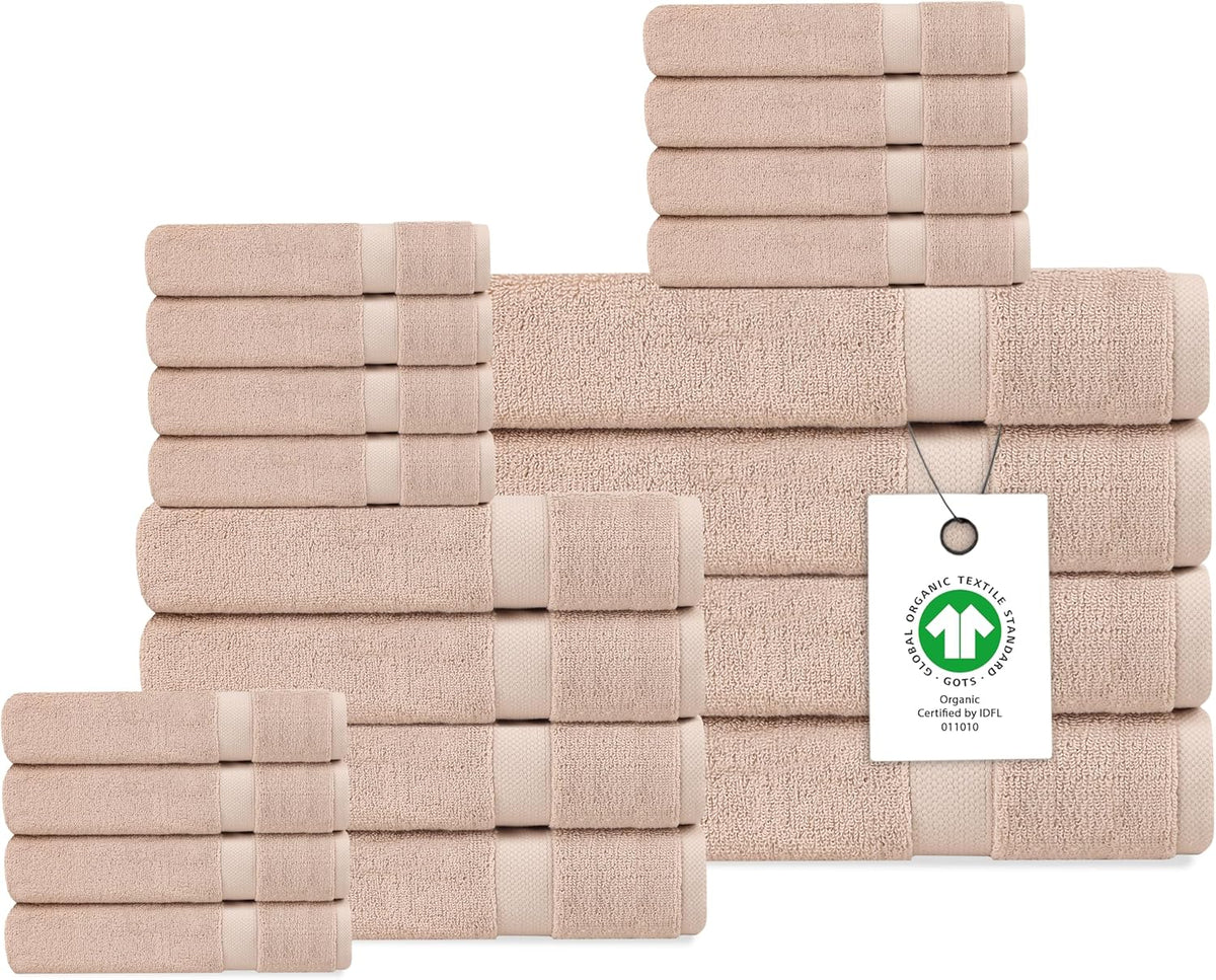 Delara Organic Cotton Luxuriously Plush Bath Towel Set, GOTS & Oeko-TEX Certified, 650 GSM Long Staple, Soft, Quick Dry & Ultra-Absorbent