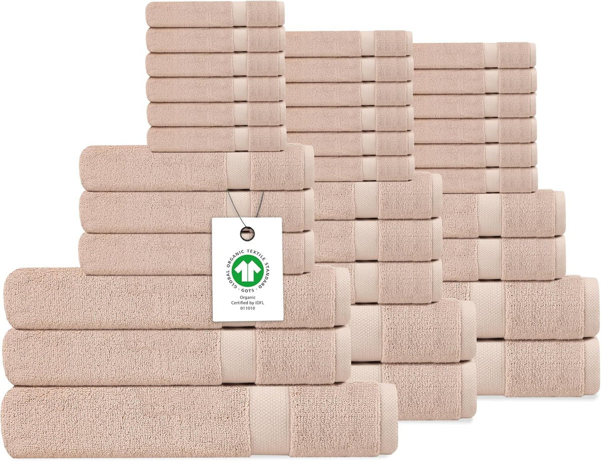 Delara Organic Cotton Luxuriously Plush Bath Towel Set, GOTS & Oeko-TEX Certified, 650 GSM Long Staple, Soft, Quick Dry & Ultra-Absorbent
