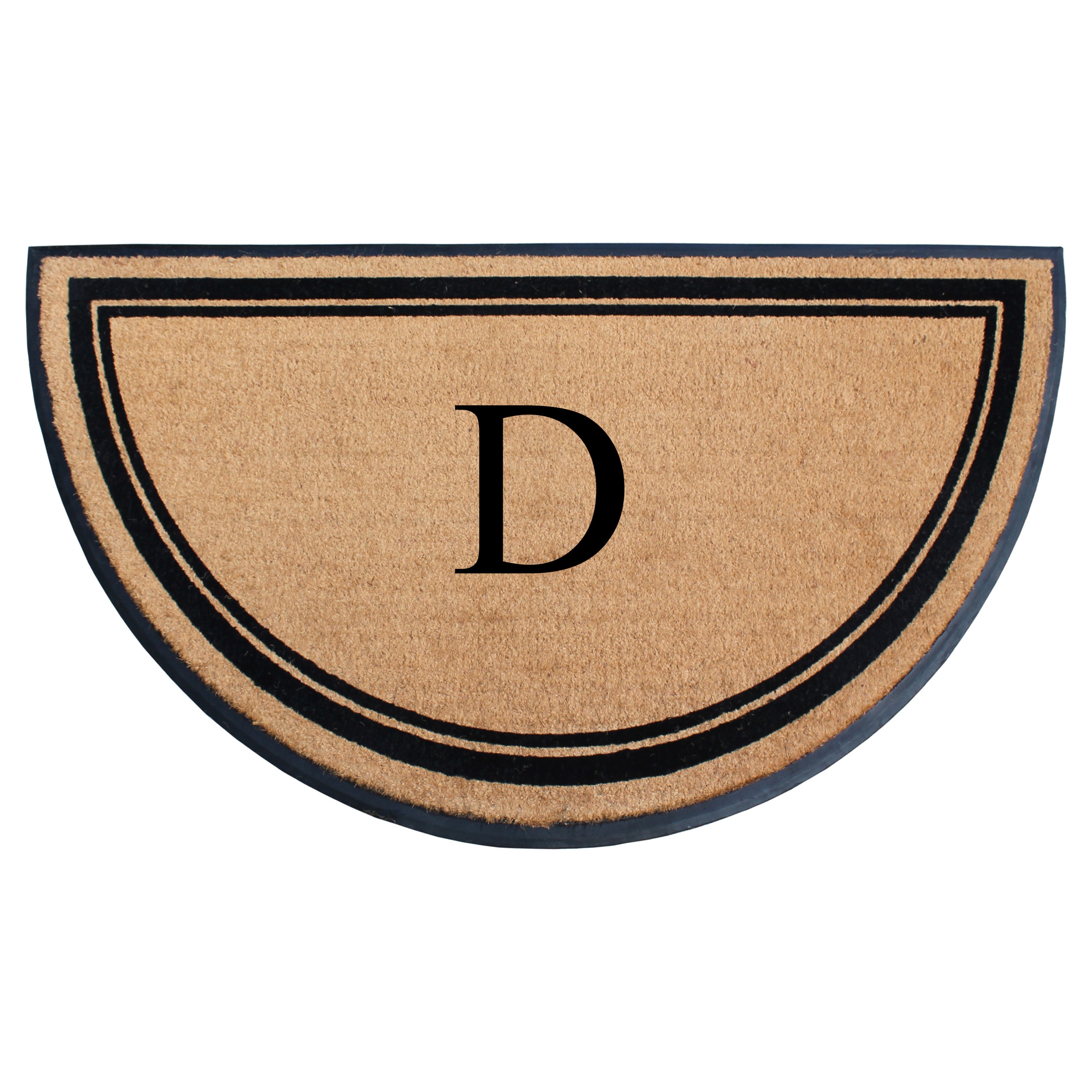A1HC Personalized Half Round Coir Door Mat with Monogram Rubber Border Entry Mat 36" x 72"