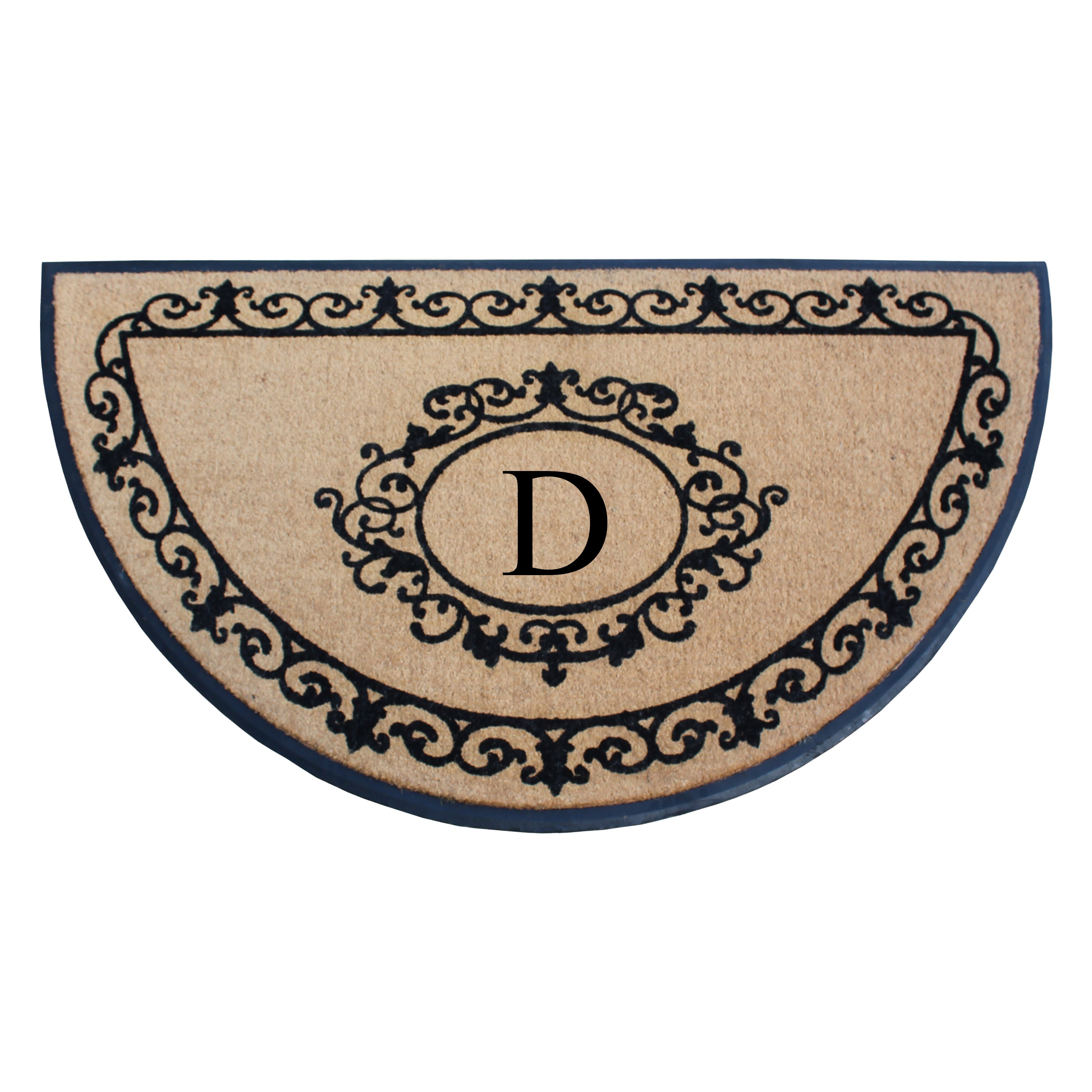 A1HC Personalized Half Moon Rubber Coir Door Mat 36 x 72 – Monogram Front Door Mat with Decorative Border Outdoor Entryway Mat