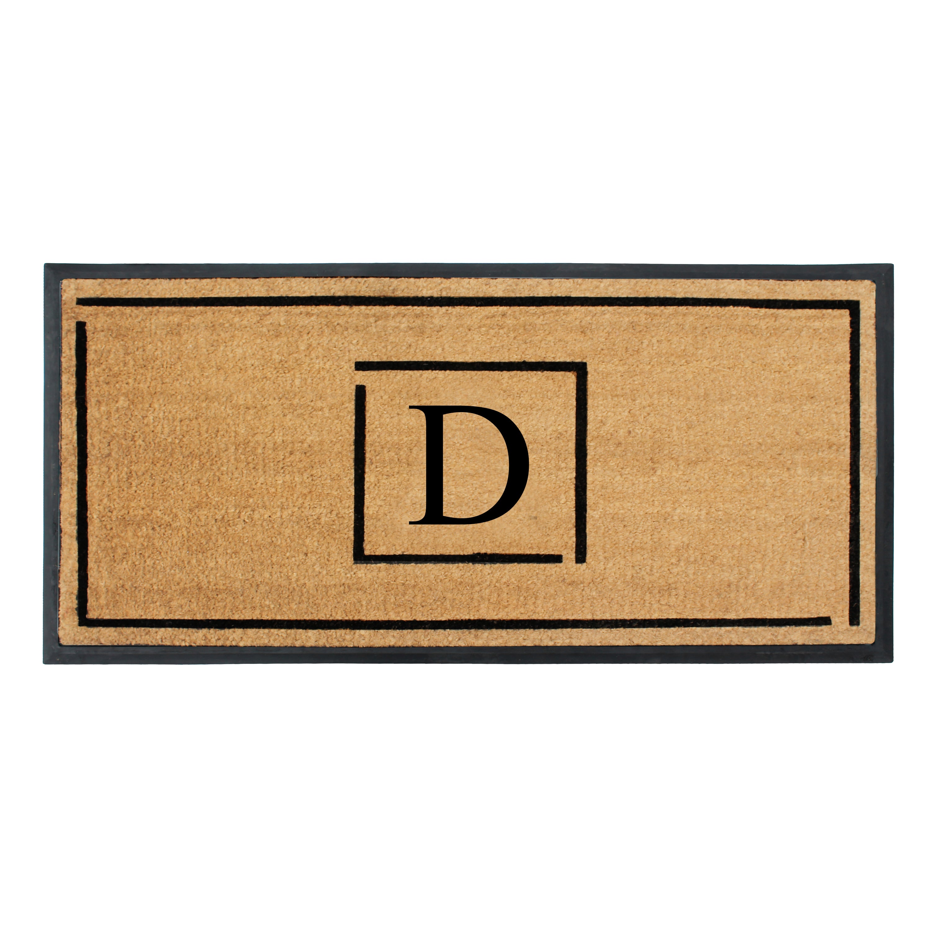 A1HC Personalized Monogram Coir Doormat 24" x 48" – Modern Square Border Coco Fiber Outdoor Front Door Mat