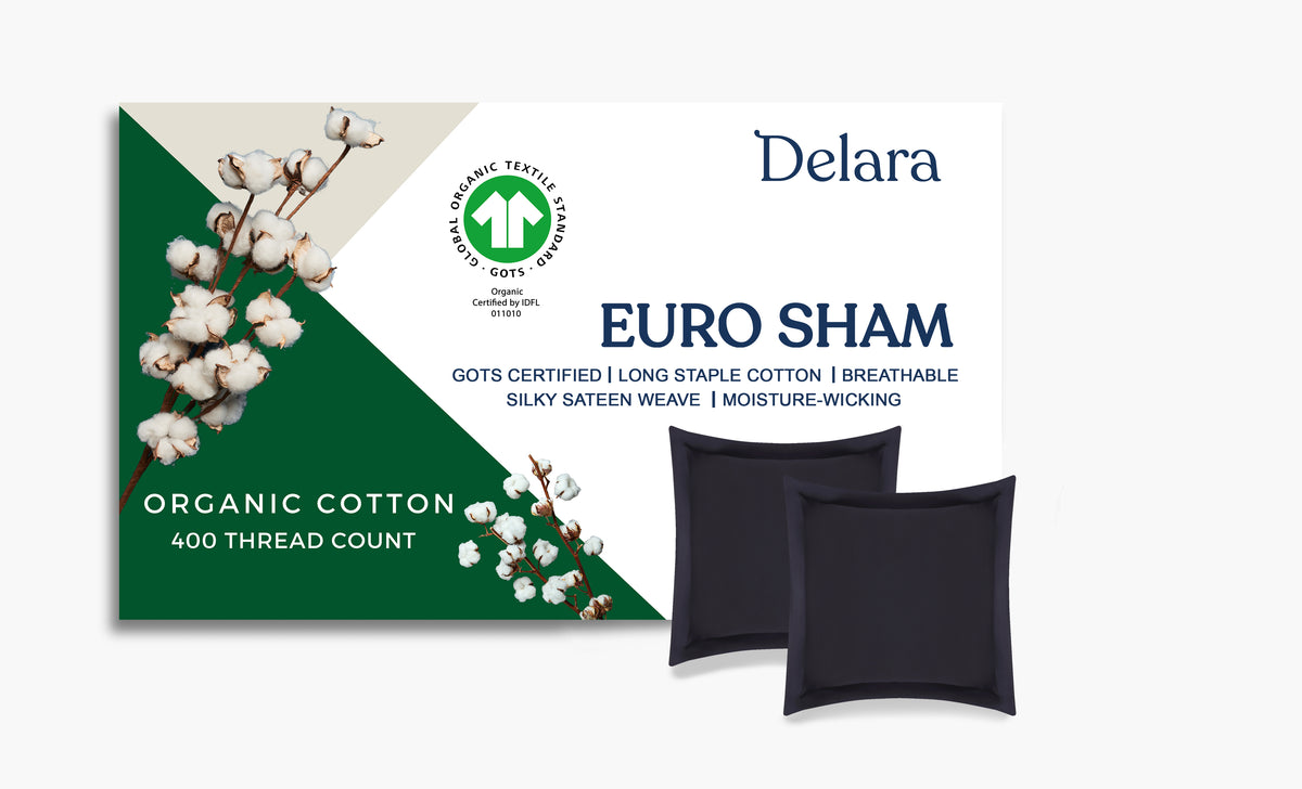 Delara GOTS Certified 100% Organic Cotton Euro Sham Pack of 2, 400 TC, Moisture-Wicking, Smooth & Breathable High-Quality Euro Sham
