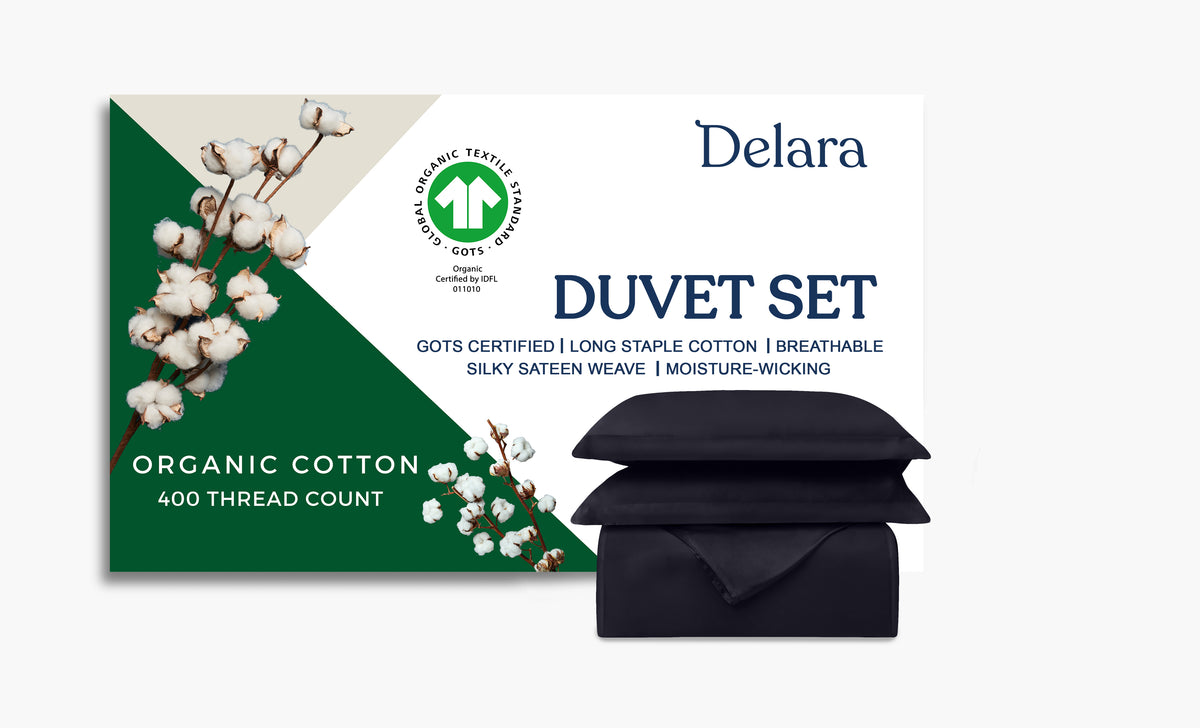 Delara GOTS Certified 100% Organic Cotton Duvet Cover Set 400TC, Moisture-Wicking, Smooth & Breathable Duvet for Hot Sleepers