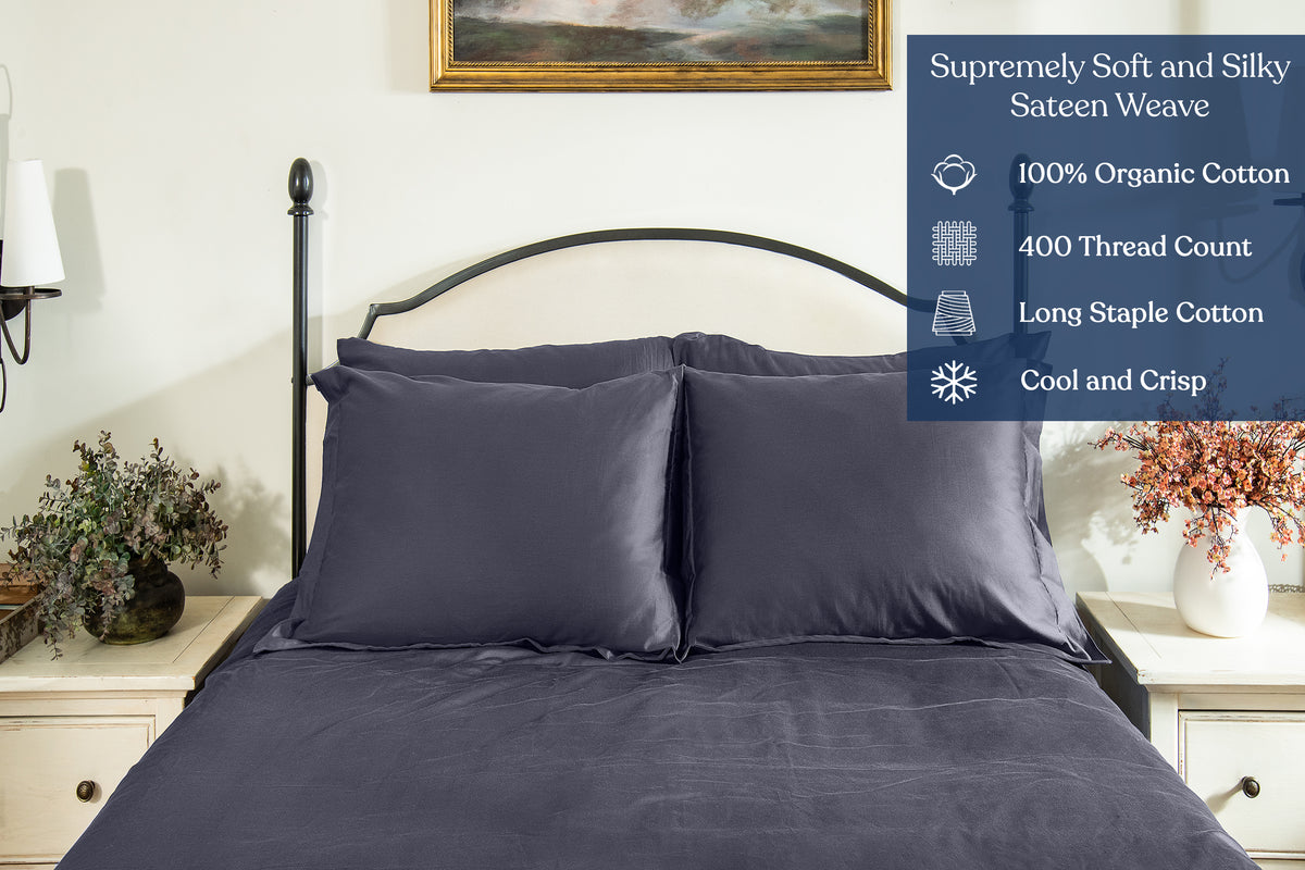 Delara GOTS Certified 100% Organic Cotton Euro Sham Pack of 2, 400 TC, Moisture-Wicking, Smooth & Breathable High-Quality Euro Sham