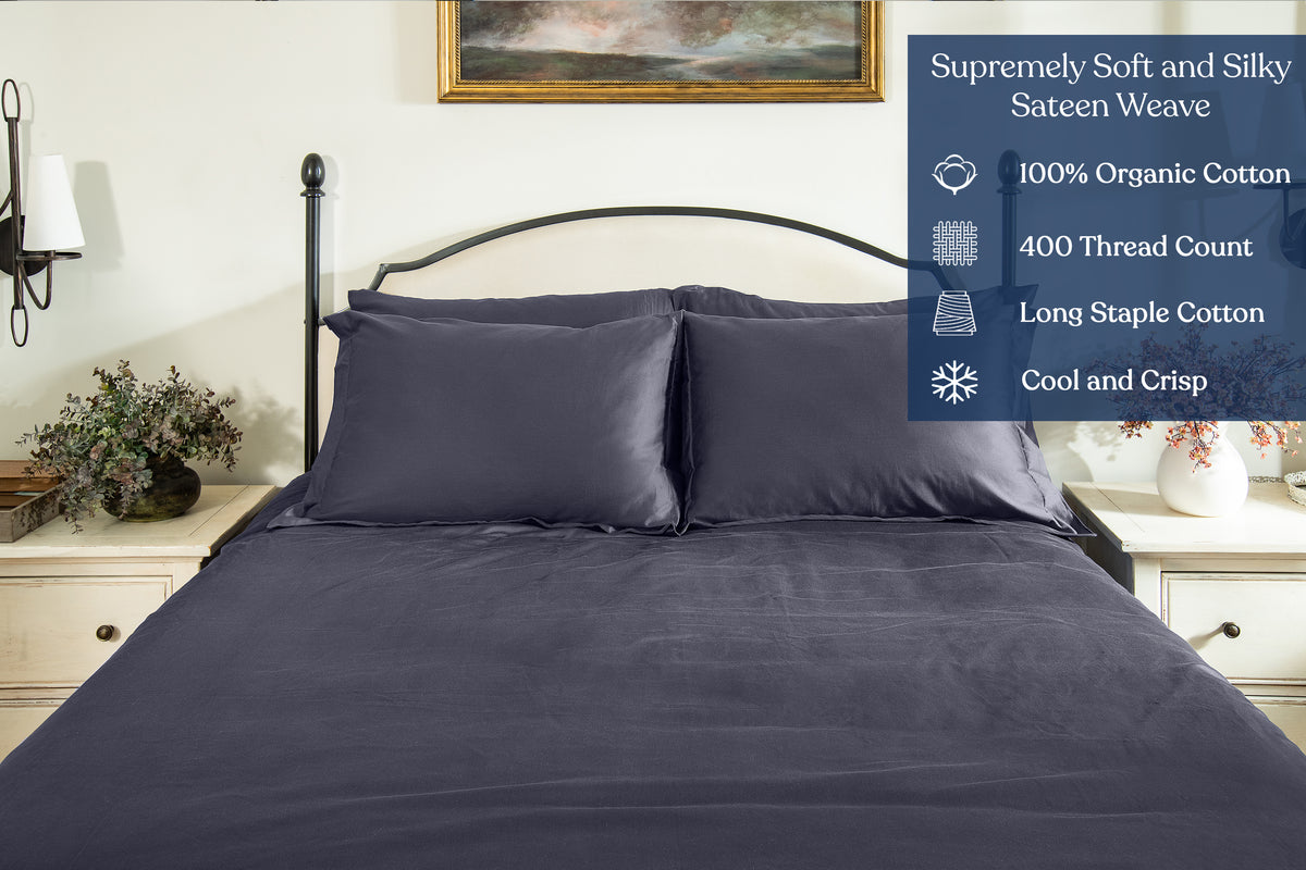 Delara GOTS Certified 100% Organic Cotton Duvet Cover Set 400TC, Moisture-Wicking, Smooth & Breathable Duvet for Hot Sleepers