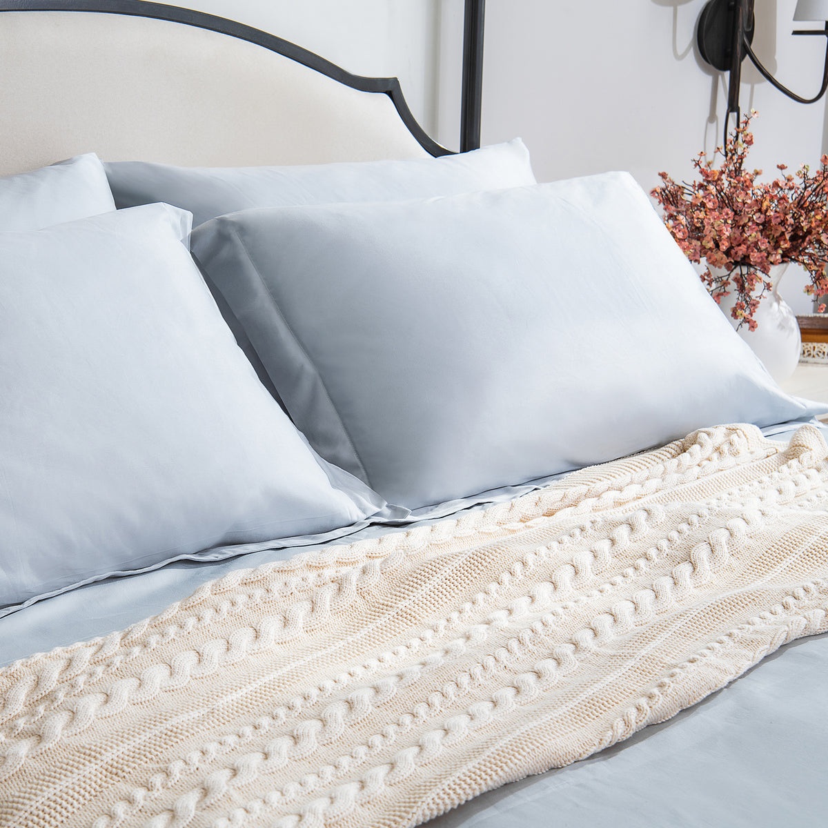 Delara Organic Cotton Throw Blanket 50x70 inches, GOTS Certified Cable Knitted Throws Blanket for Sofa Couch Bed
