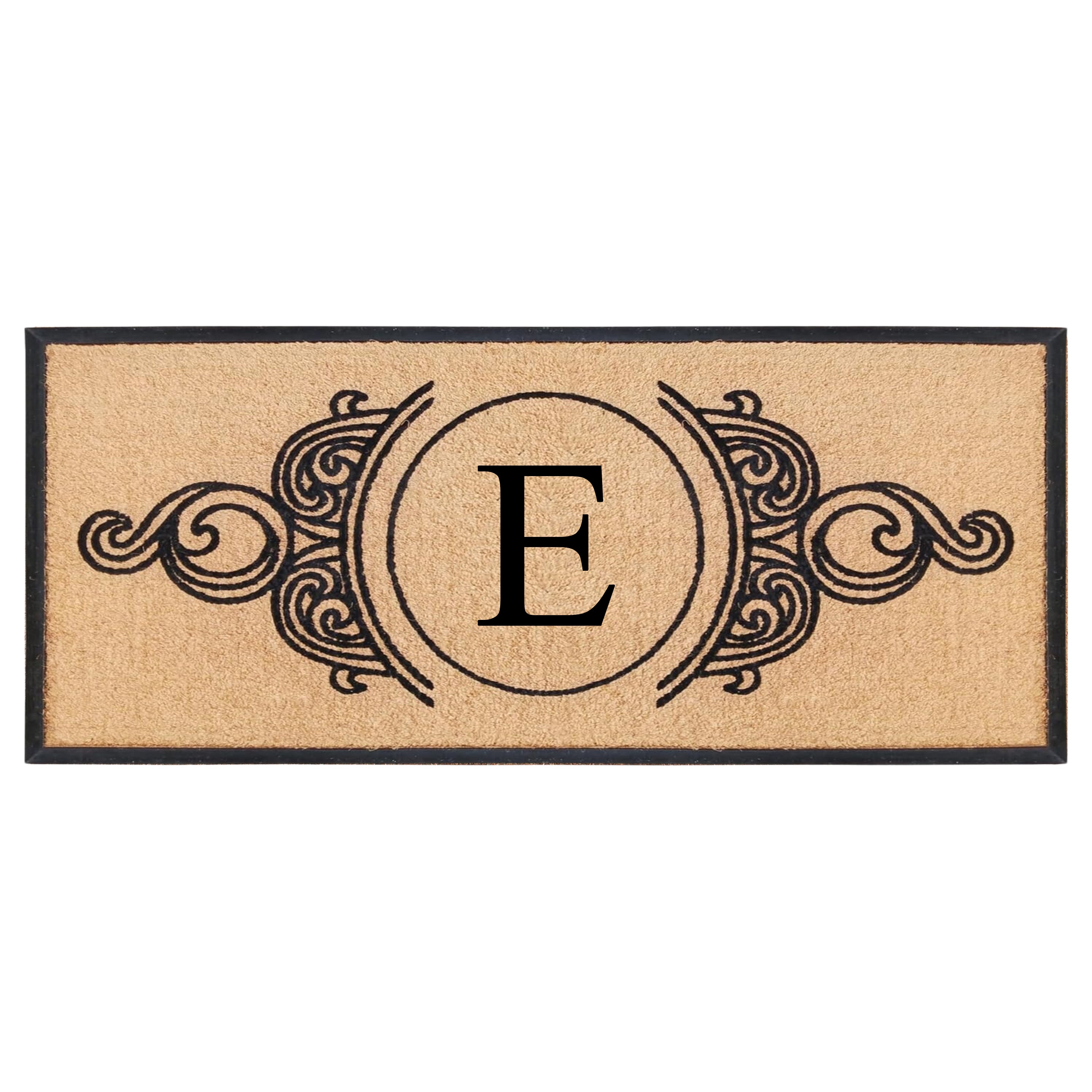 A1HC Personalized Monogram Coir Doormat with Decorative Scroll Design, Custom Front Door Mat, Rubber Border Entry Mat, 30" x 60"