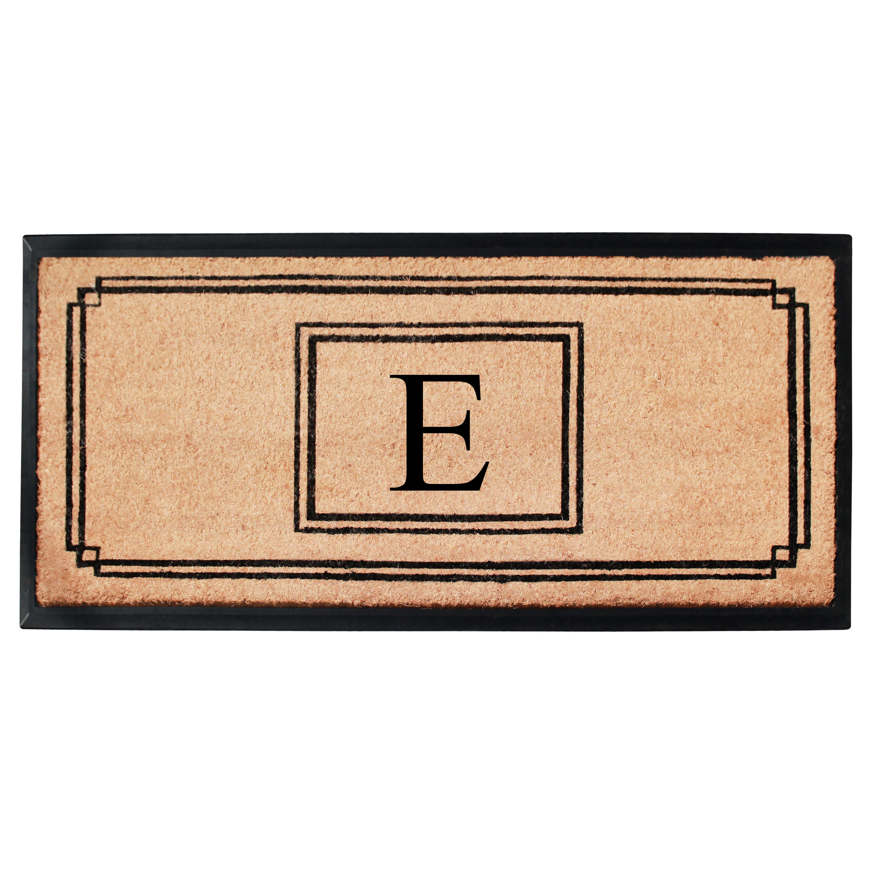 A1HC Personalized Monogram Coir Doormat 24" x 48" – Geometric Border Coco Fiber Outdoor Front Door Mat