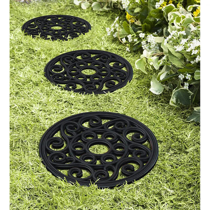 A1HC Multi-Functional 12"x12" Garden Stepping Stone Mat Set of 4, Heavy-Duty Rubber Paisley Bronze