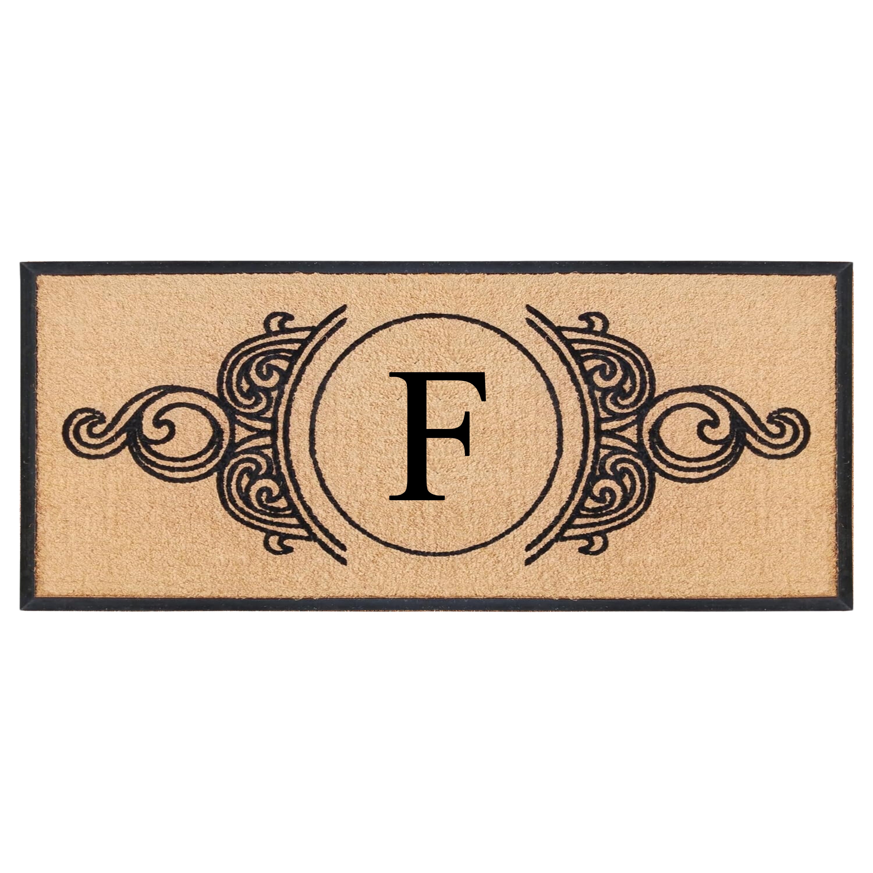 A1HC Personalized Monogram Coir Doormat with Decorative Scroll Design, Custom Front Door Mat, Rubber Border Entry Mat, 30" x 60"