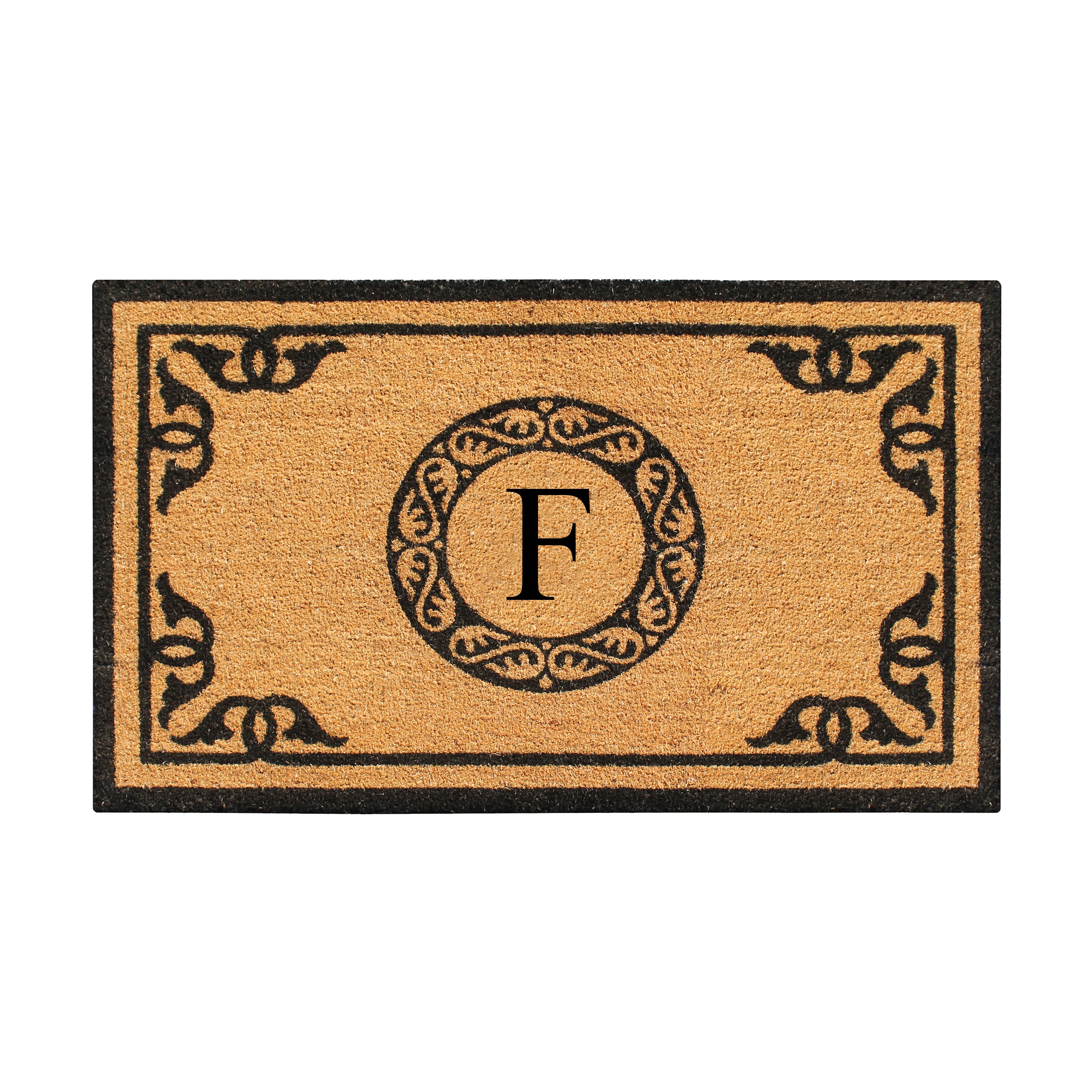 A1HC Personalized Monogram Coir Door Mat – Front Door Mat with Decorative Border, PVC Backing Outdoor Entryway Doormat