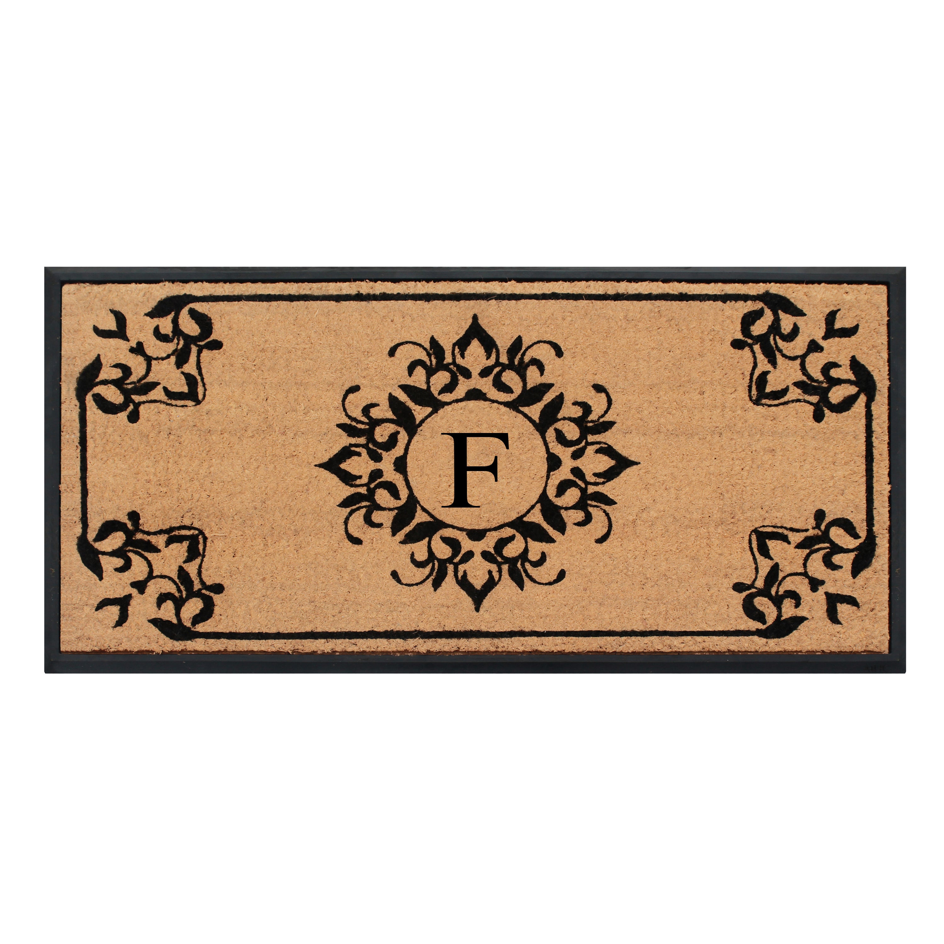 A1HC Personalized Monogram Rubber Coir Door Mat 24" x 48" – Front Door Mat with Decorative Border for Entryway, Porch & Patio