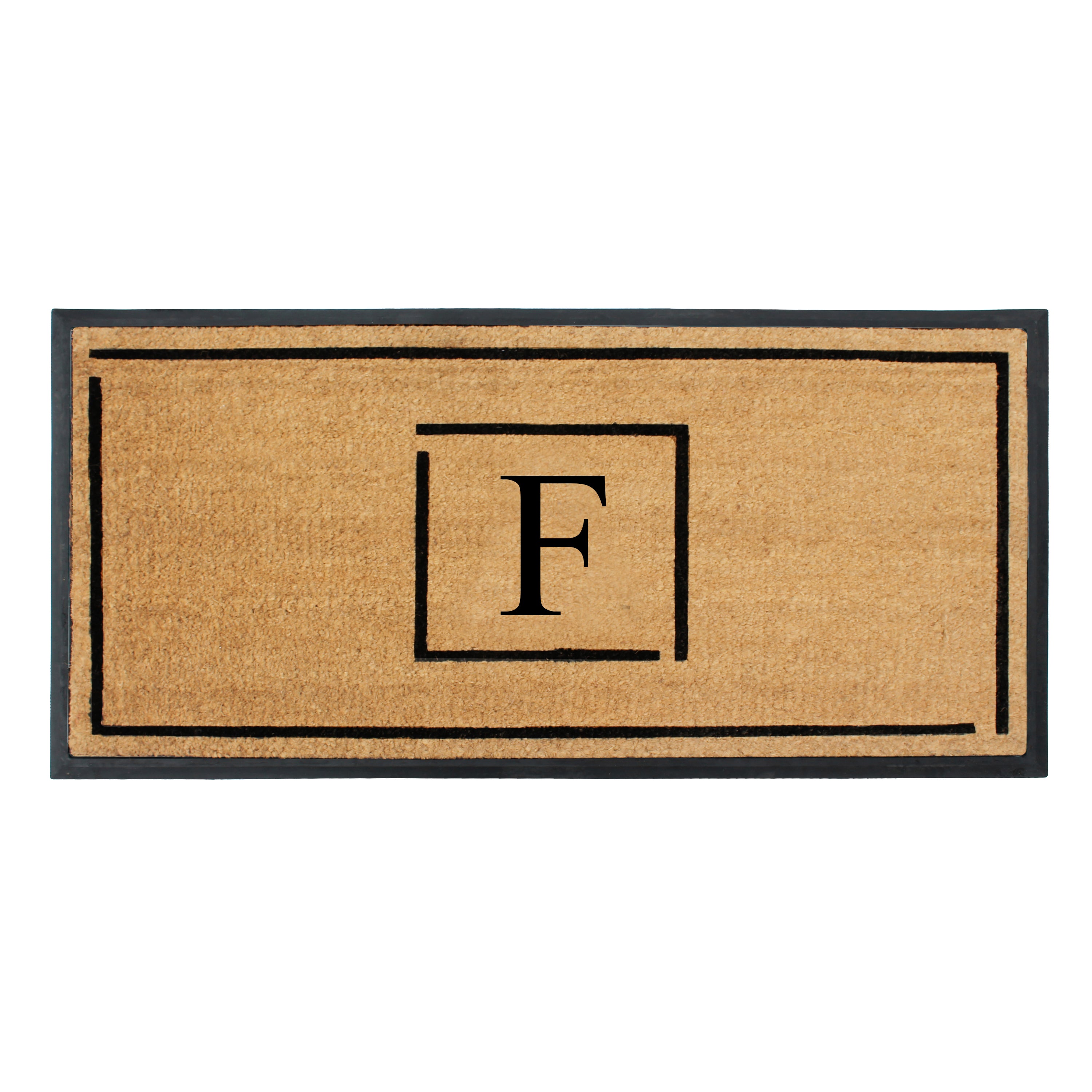 A1HC Personalized Monogram Coir Doormat 24" x 48" – Modern Square Border Coco Fiber Outdoor Front Door Mat