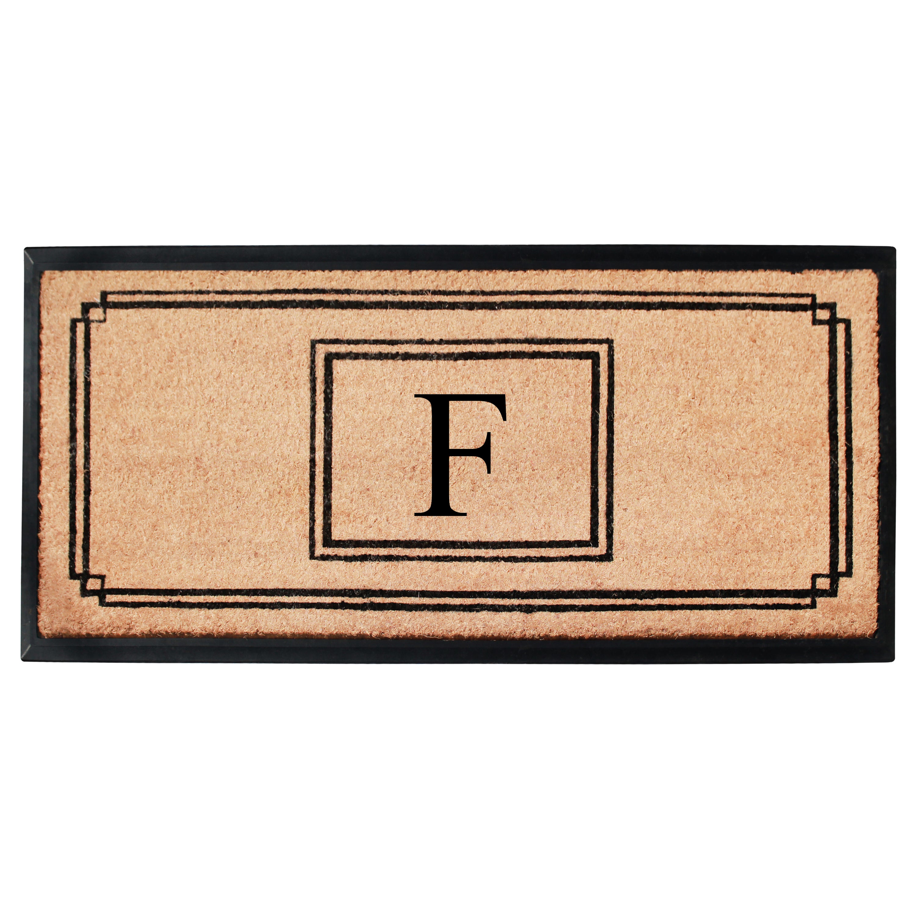 A1HC Personalized Monogram Coir Doormat 24" x 48" – Geometric Border Coco Fiber Outdoor Front Door Mat