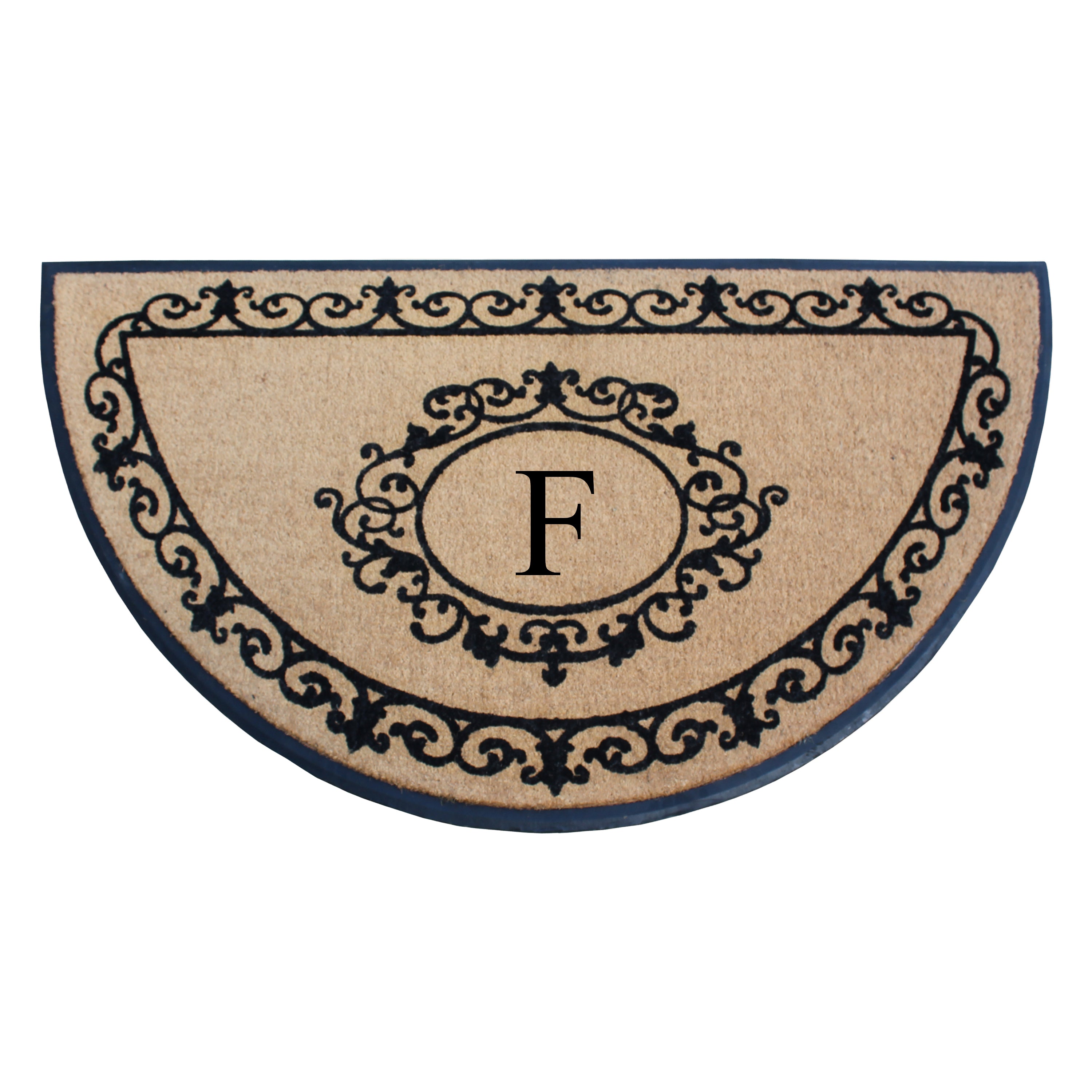 A1HC Personalized Half Moon Rubber Coir Door Mat 36 x 72 – Monogram Front Door Mat with Decorative Border Outdoor Entryway Mat
