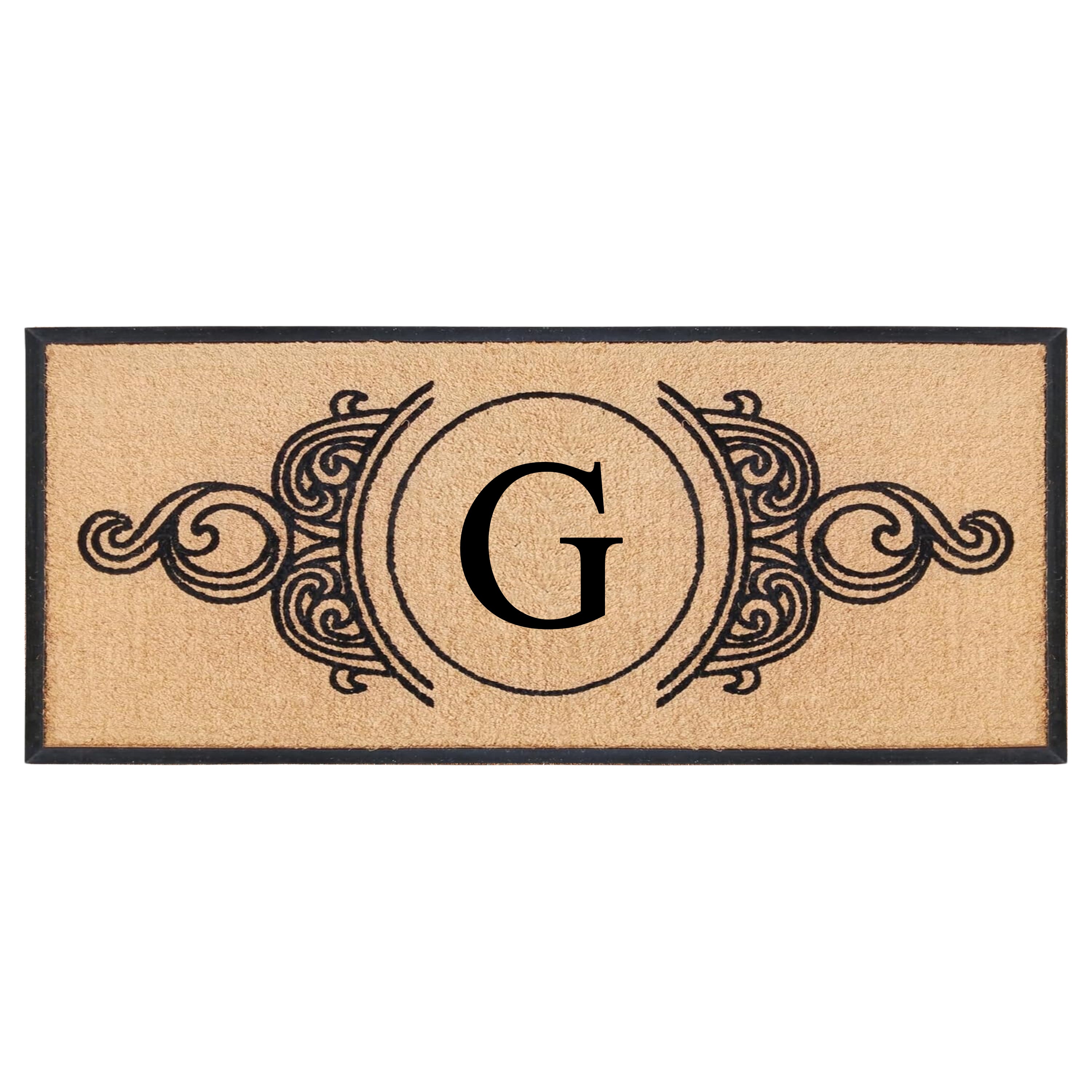 A1HC Personalized Monogram Coir Doormat with Decorative Scroll Design, Custom Front Door Mat, Rubber Border Entry Mat, 30" x 60"