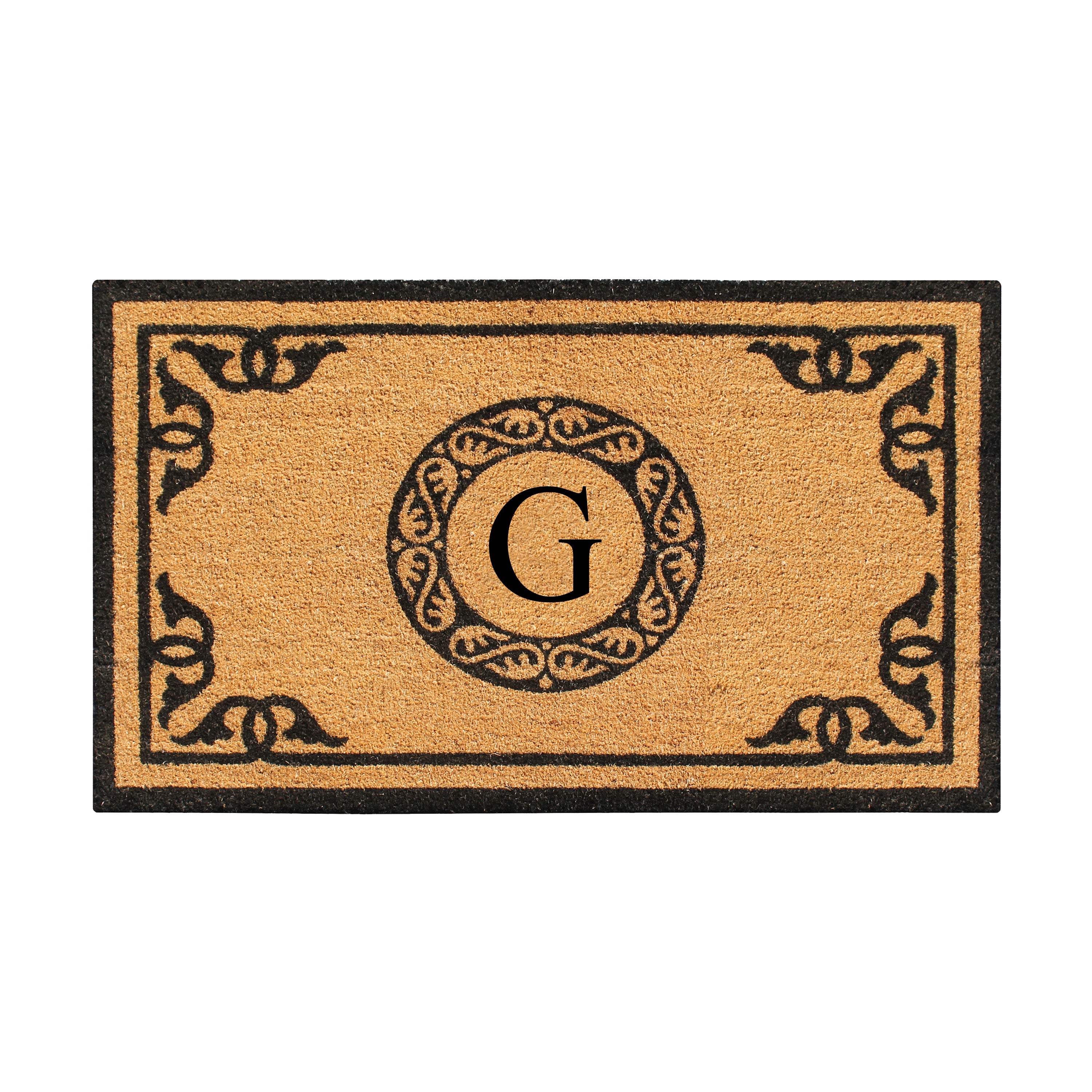 A1HC Personalized Monogram Coir Door Mat – Front Door Mat with Decorative Border, PVC Backing Outdoor Entryway Doormat