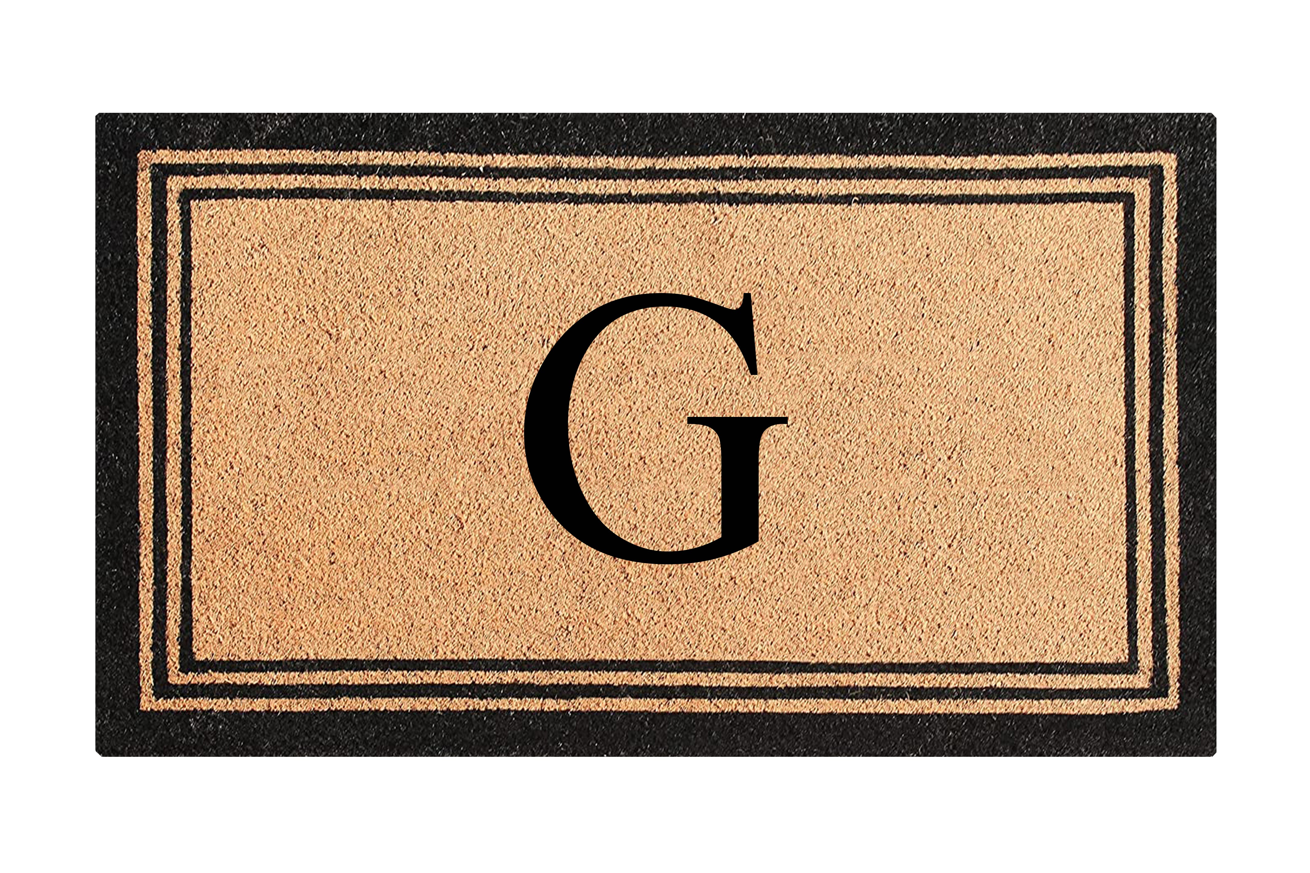 A1HC Natural Coir and PVC Backing Classic Border Monogrammed Door Mat, Anti-Shed Entry Doormat